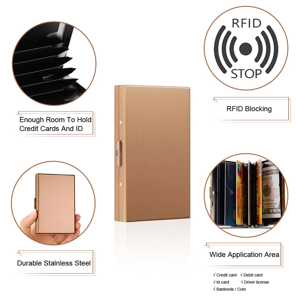 Vicloon Porta Carte in Acciaio Inossidabile Anti RFID e NFC, Oro Rosa - immagine 5