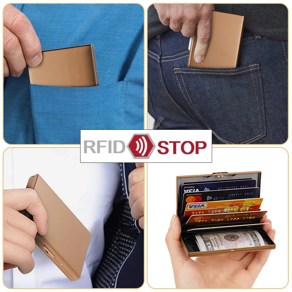 Vicloon Porta Carte in Acciaio Inossidabile Anti RFID e NFC, Oro Rosa - immagine 7