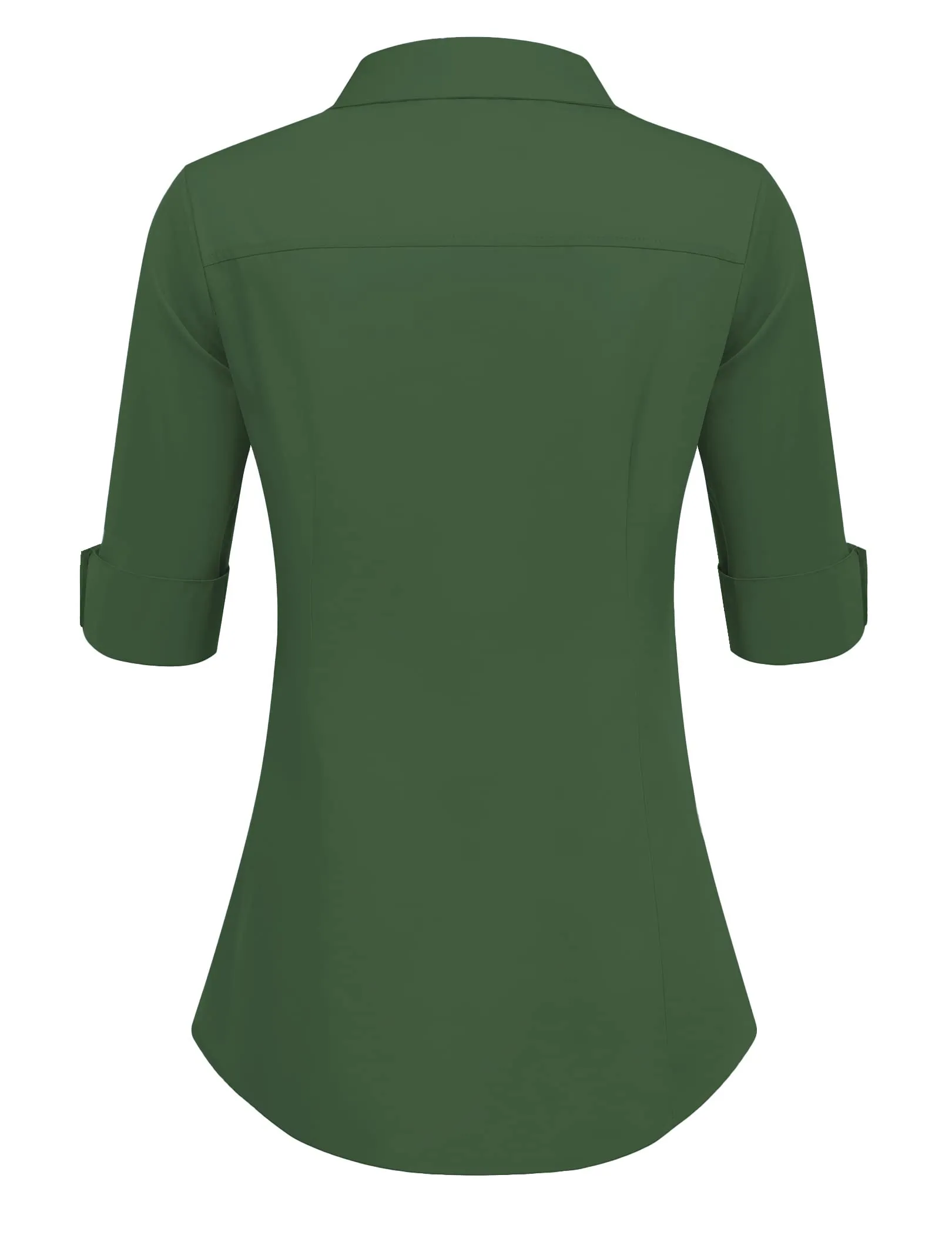 Hotouch Camicetta da Donna in Cotone, Manica a 3/4, Scollo a V, Slim Fit, Verde Scuro, L - immagine 3