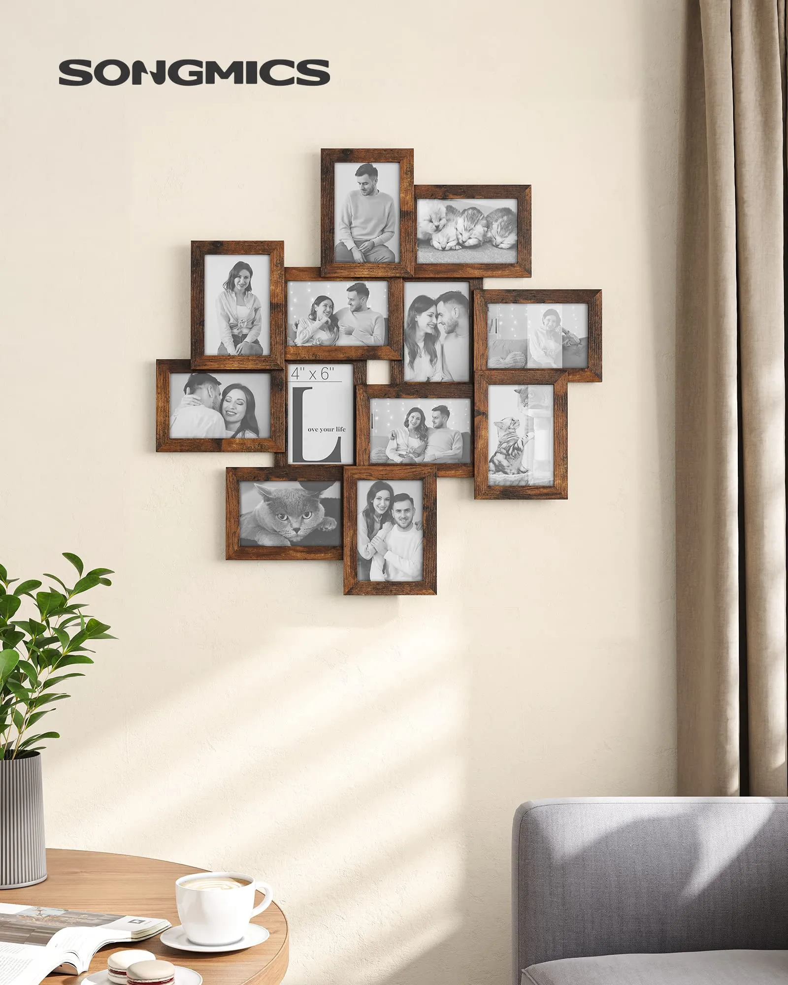 SONGMICS Collage di 12 Cornici per Foto 10 x 15 cm, Marrone Vintage RPF022X01 - immagine 2