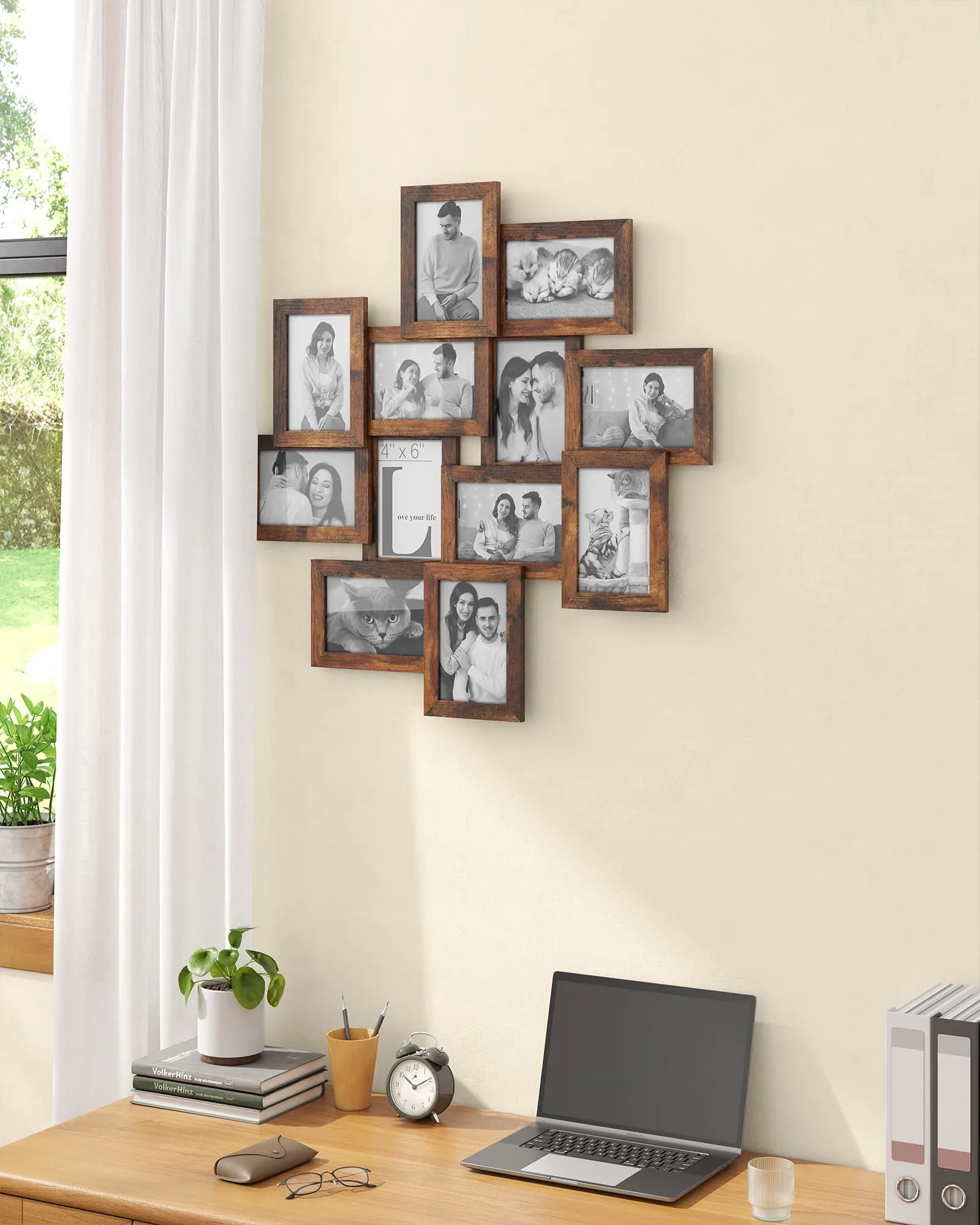 SONGMICS Collage di 12 Cornici per Foto 10 x 15 cm, Marrone Vintage RPF022X01 - immagine 4