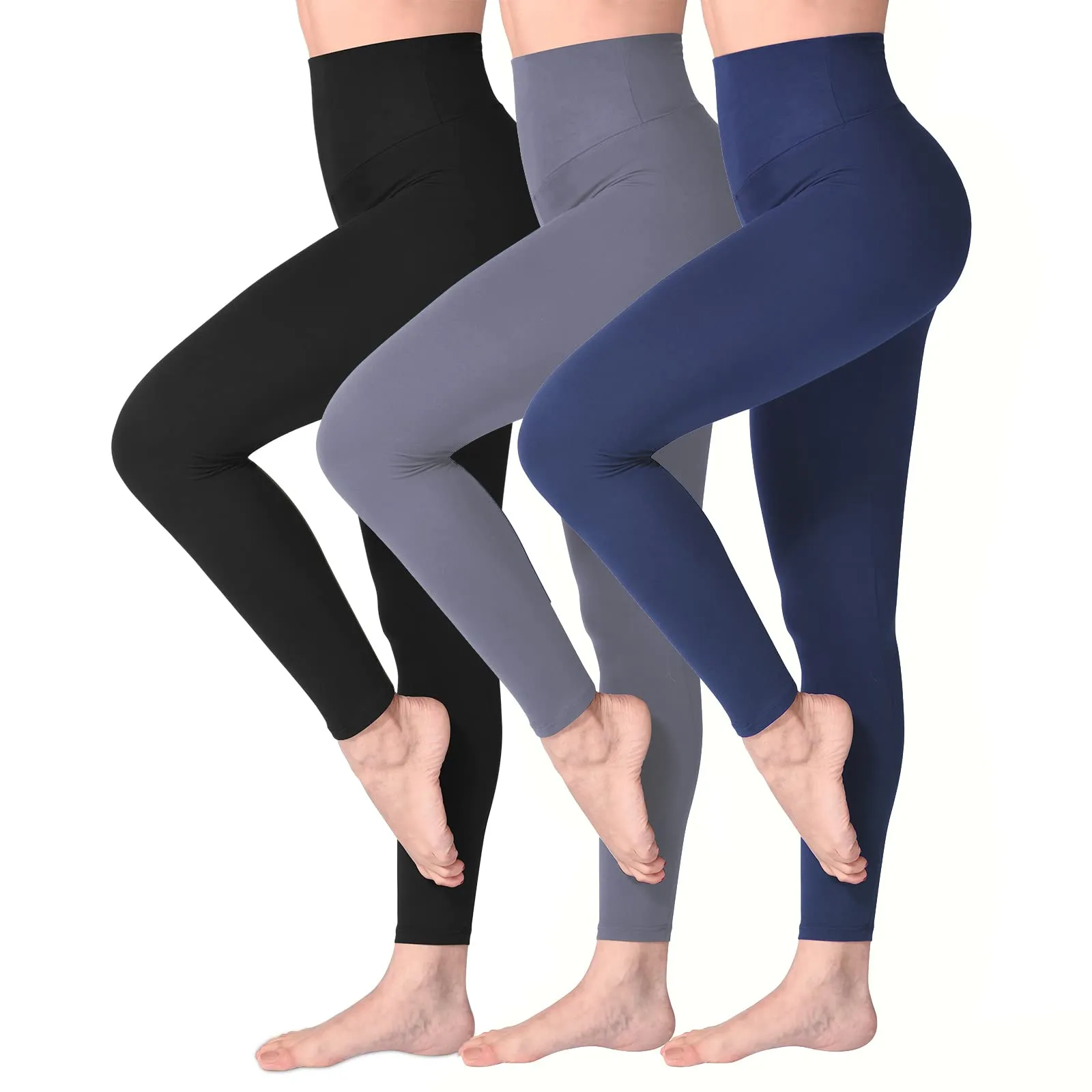 SINOPHANT Leggings Vita Alta Donna Fitness Yoga Controllo della Pancia, XXL, Nero/Blu Marino/Grigio - immagine 1