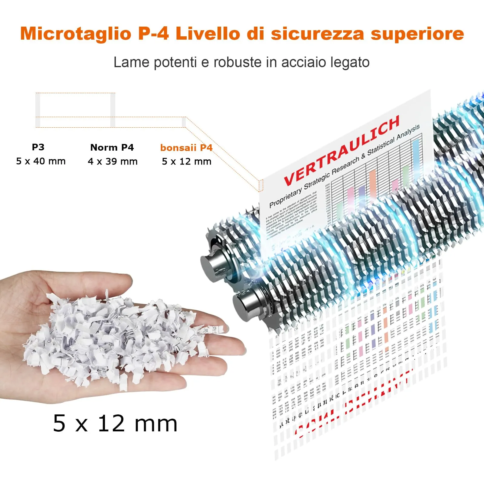Bonsaii C266-B Distruggidocumenti 12 Fogli, Taglio a Micro Frammenti, 60 Minuti di Funzionamento Continuo - immagine 3