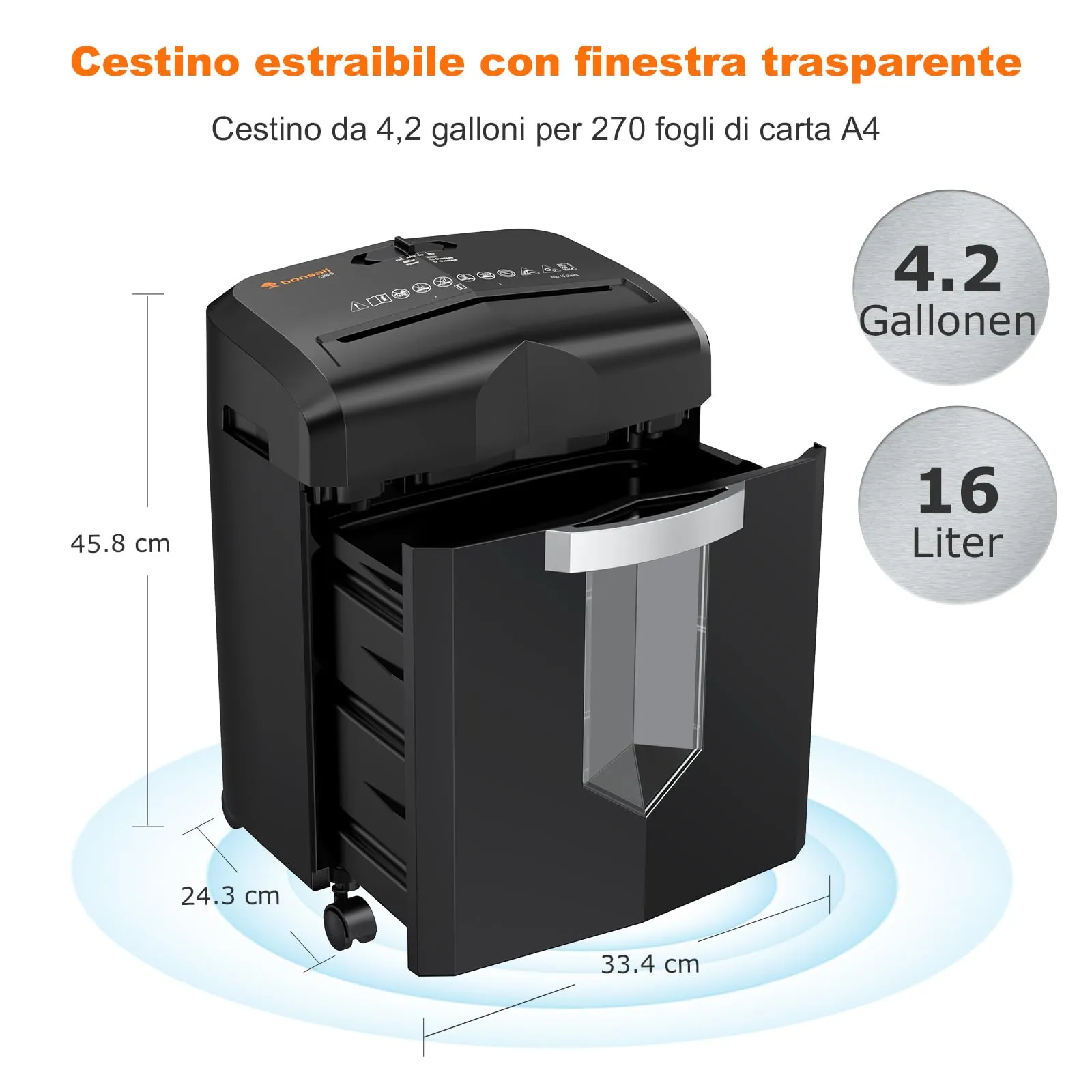 Bonsaii C266-B Distruggidocumenti 12 Fogli, Taglio a Micro Frammenti, 60 Minuti di Funzionamento Continuo - immagine 5