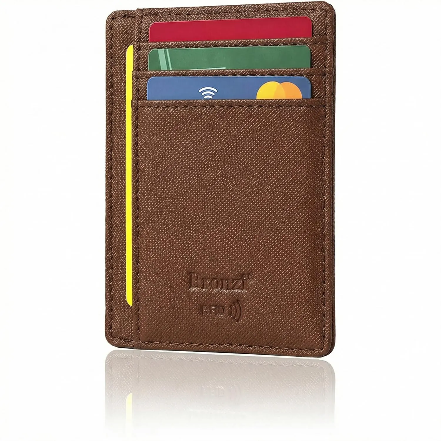 Bronzi Portafoglio Slim RFID in Similpelle Saffiano Caffè - immagine 1