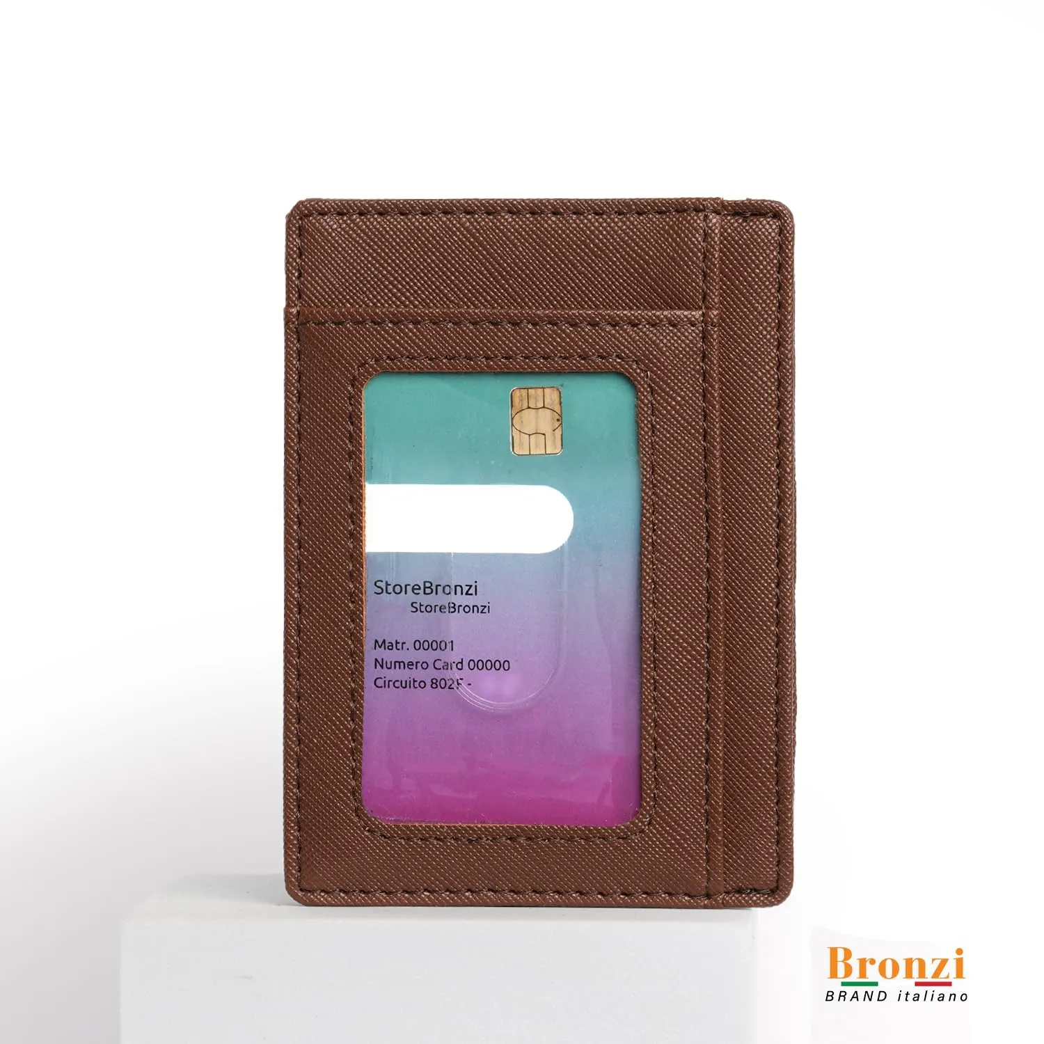 Bronzi Portafoglio Slim RFID in Similpelle Saffiano Caffè - immagine 2