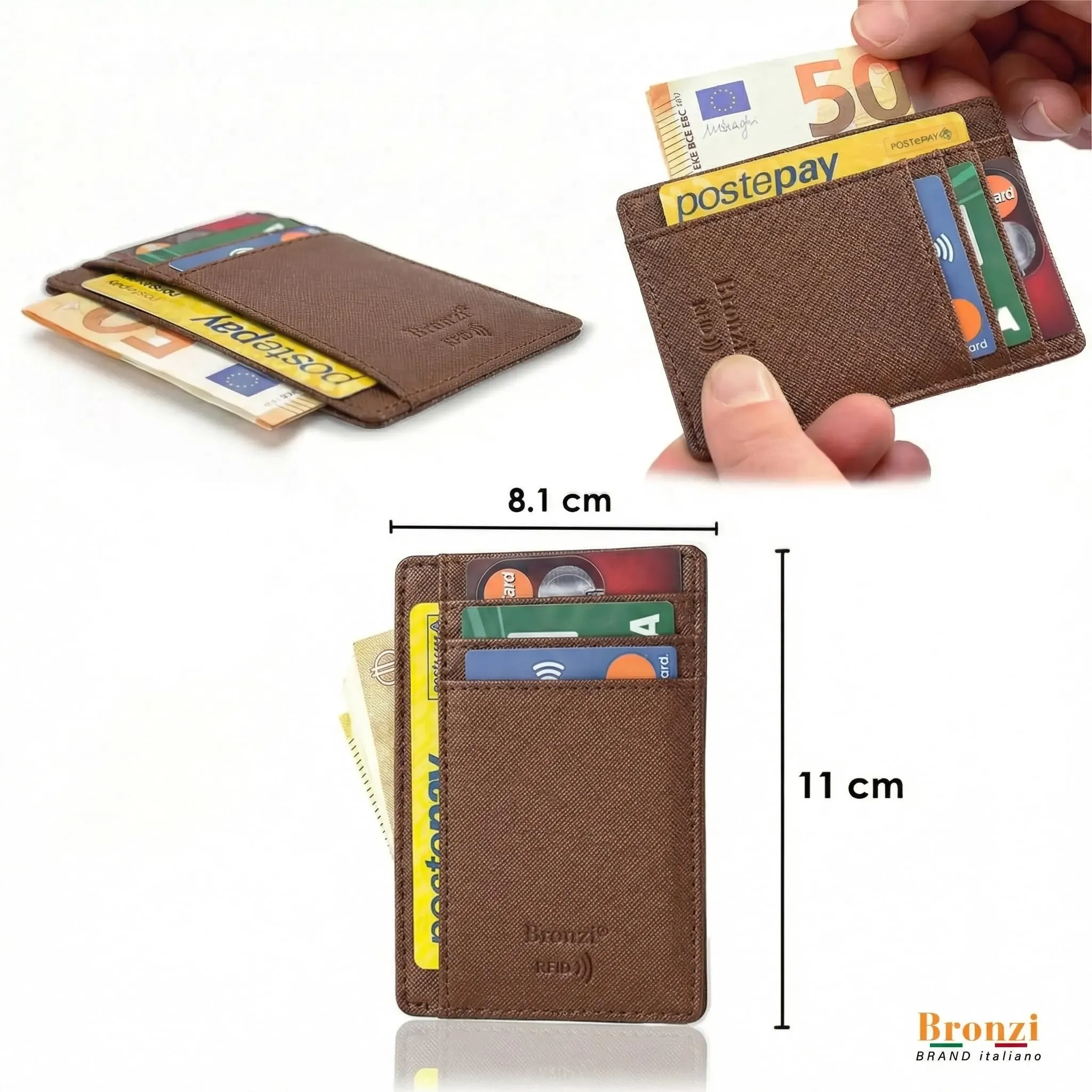 Bronzi Portafoglio Slim RFID in Similpelle Saffiano Caffè - immagine 3