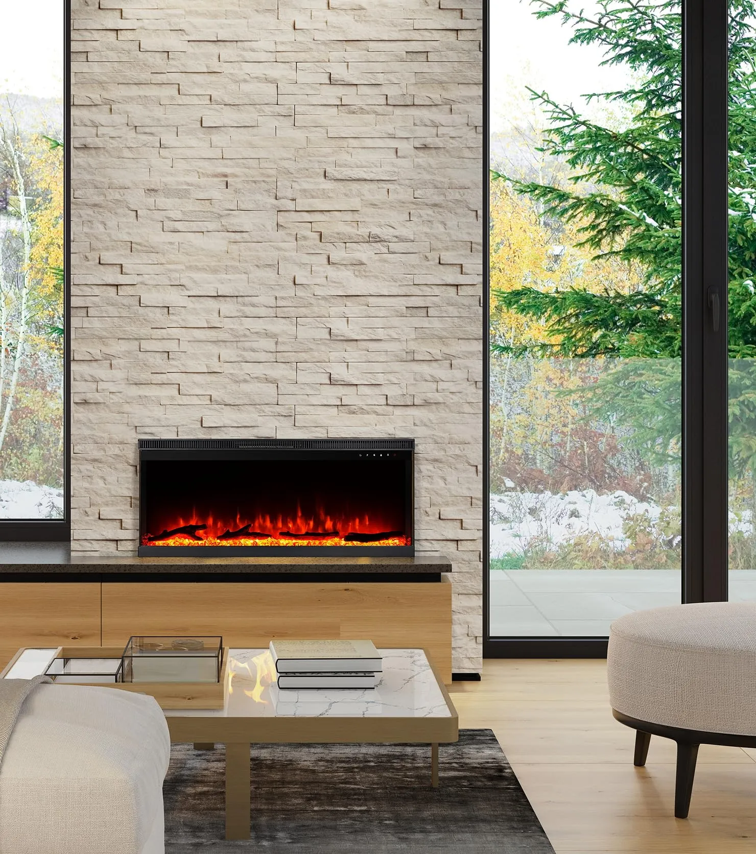 M.C.Haus Camino Elettrico a 3 Lati, 102 cm/40", 1800W, Nero - immagine 2