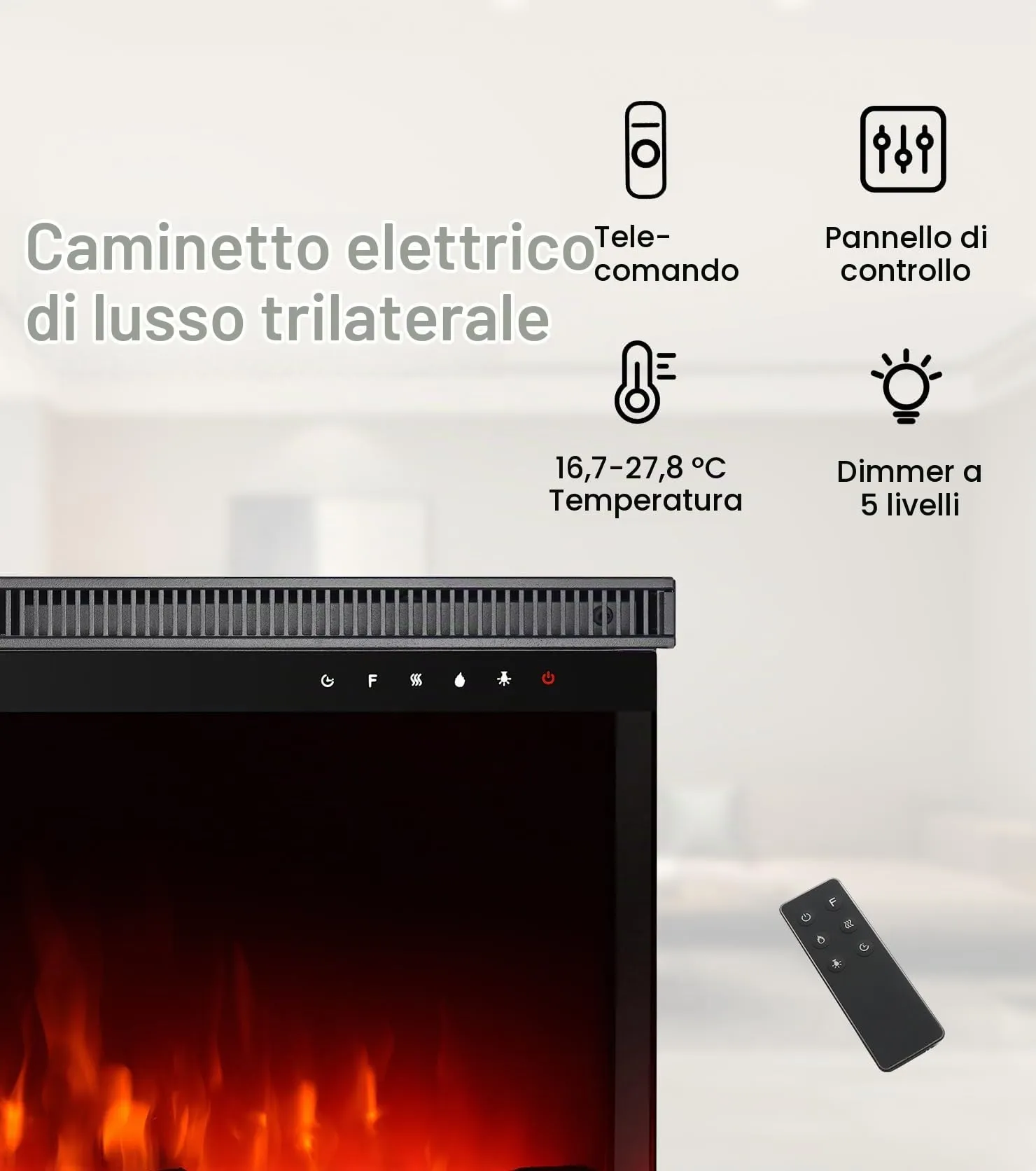 M.C.Haus Camino Elettrico a 3 Lati, 102 cm/40", 1800W, Nero - immagine 3
