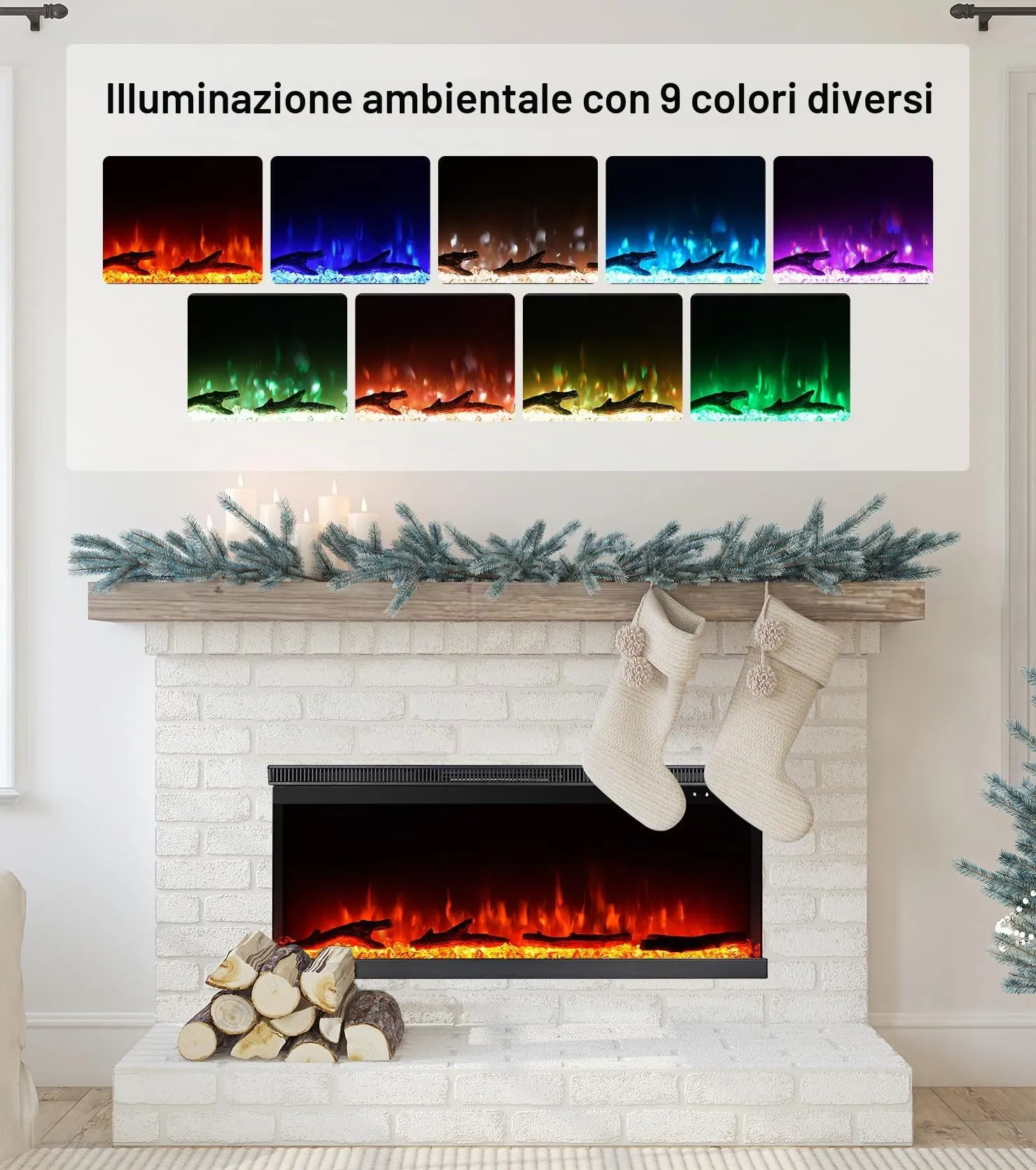 M.C.Haus Camino Elettrico a 3 Lati, 102 cm/40", 1800W, Nero - immagine 6