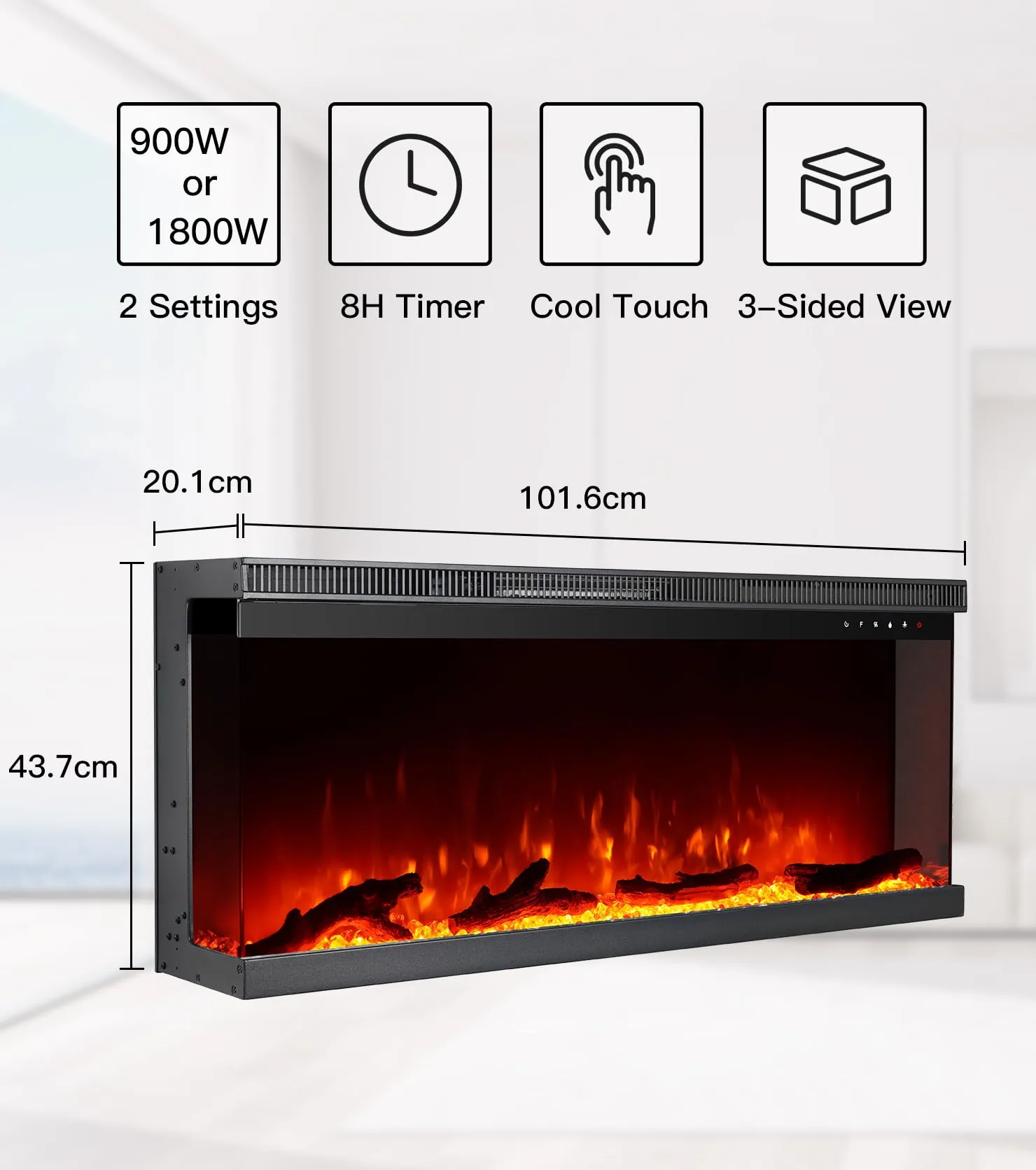 M.C.Haus Camino Elettrico a 3 Lati, 102 cm/40", 1800W, Nero - immagine 7