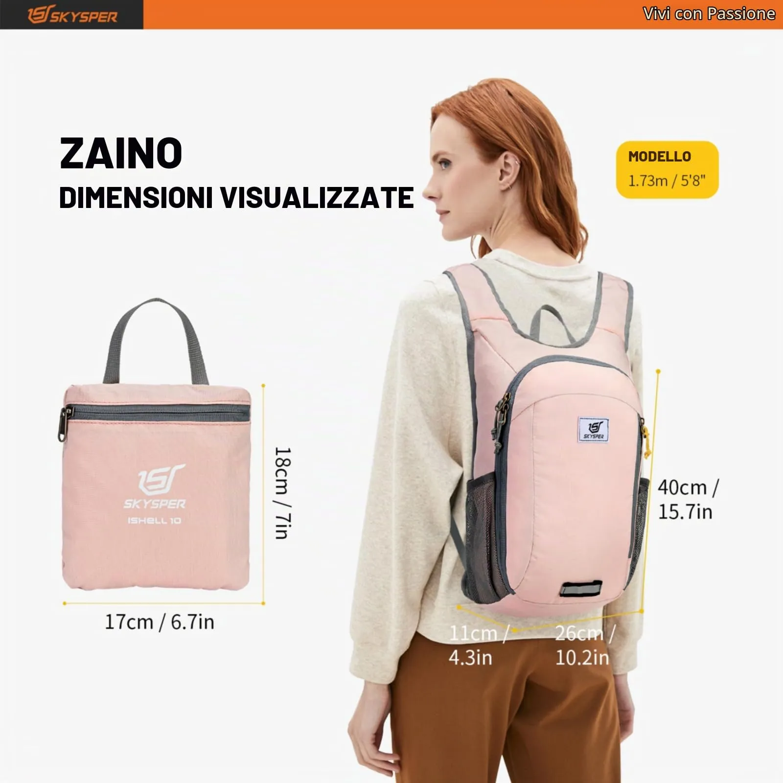 SKYSPER Zaino Leggero Pieghevole 10L - immagine 5