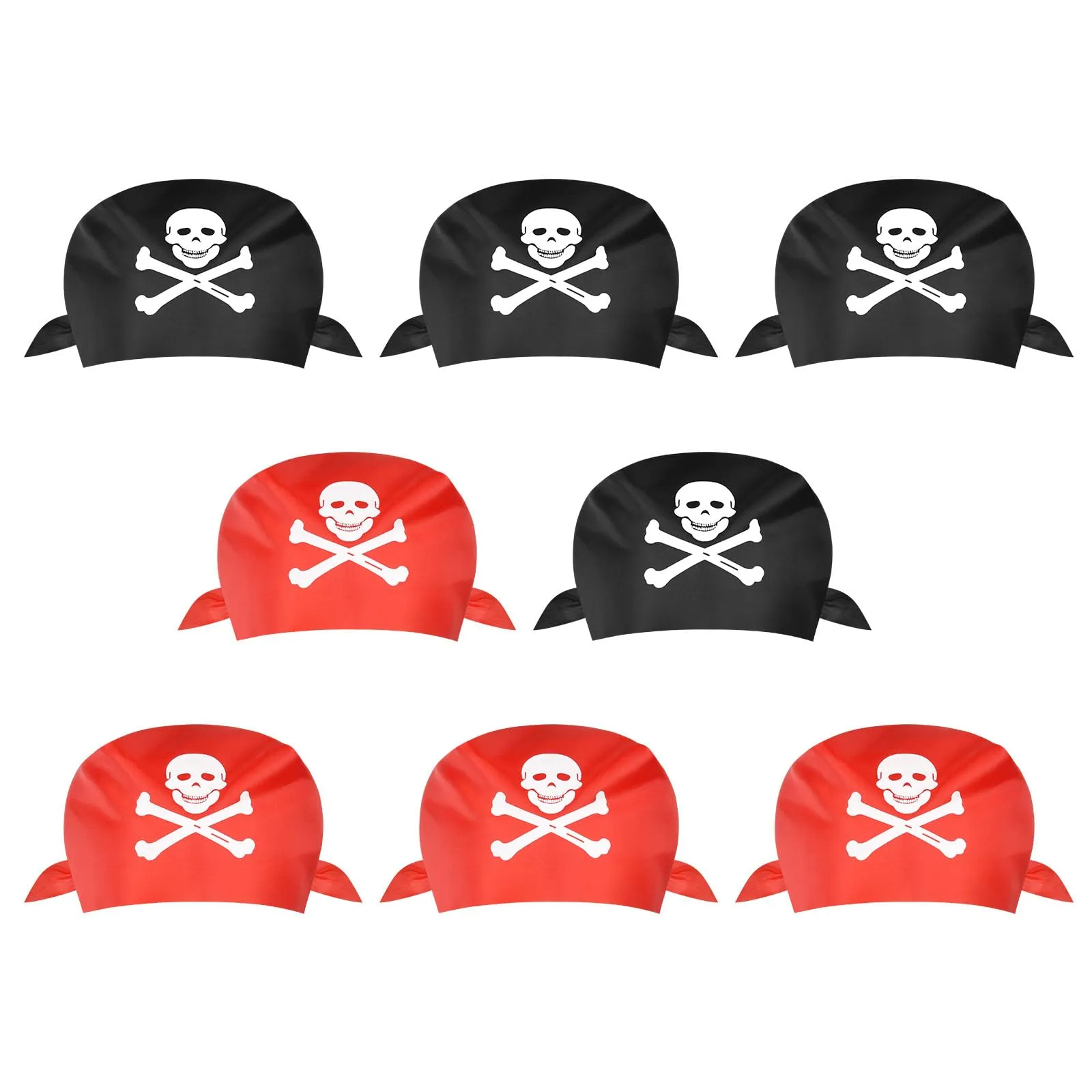 Aomig Bandana Pirata con Stampa Teschio, 8 Pezzi (4 Nere, 4 Rosse) - immagine 1