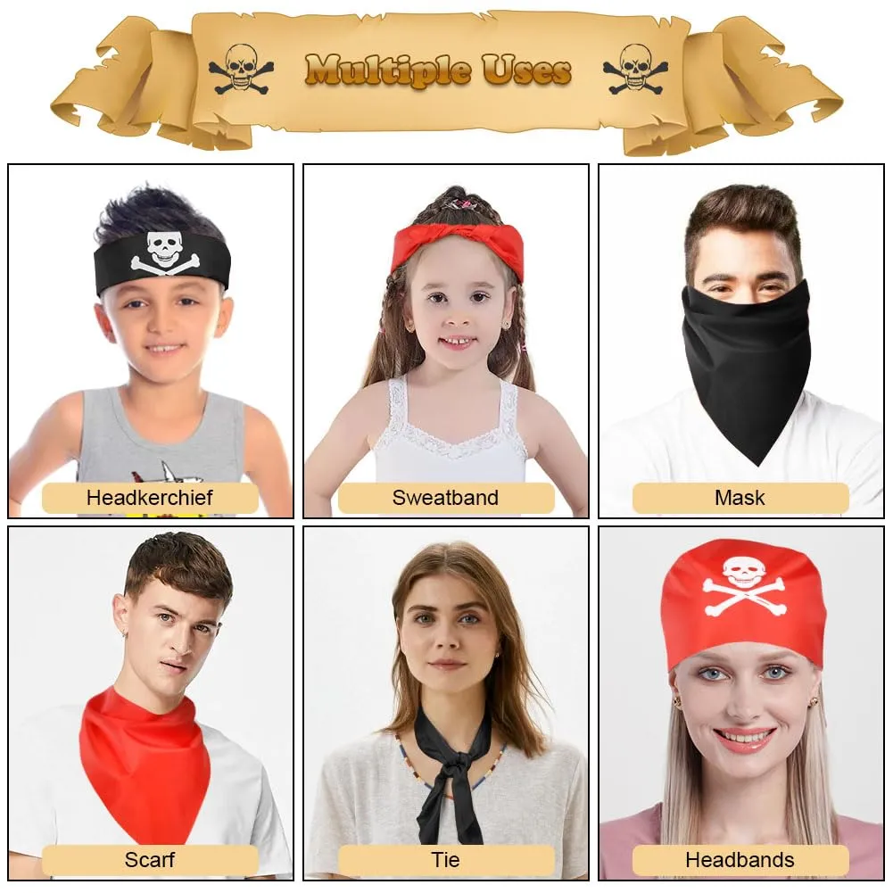 Aomig Bandana Pirata con Stampa Teschio, 8 Pezzi (4 Nere, 4 Rosse) - immagine 4