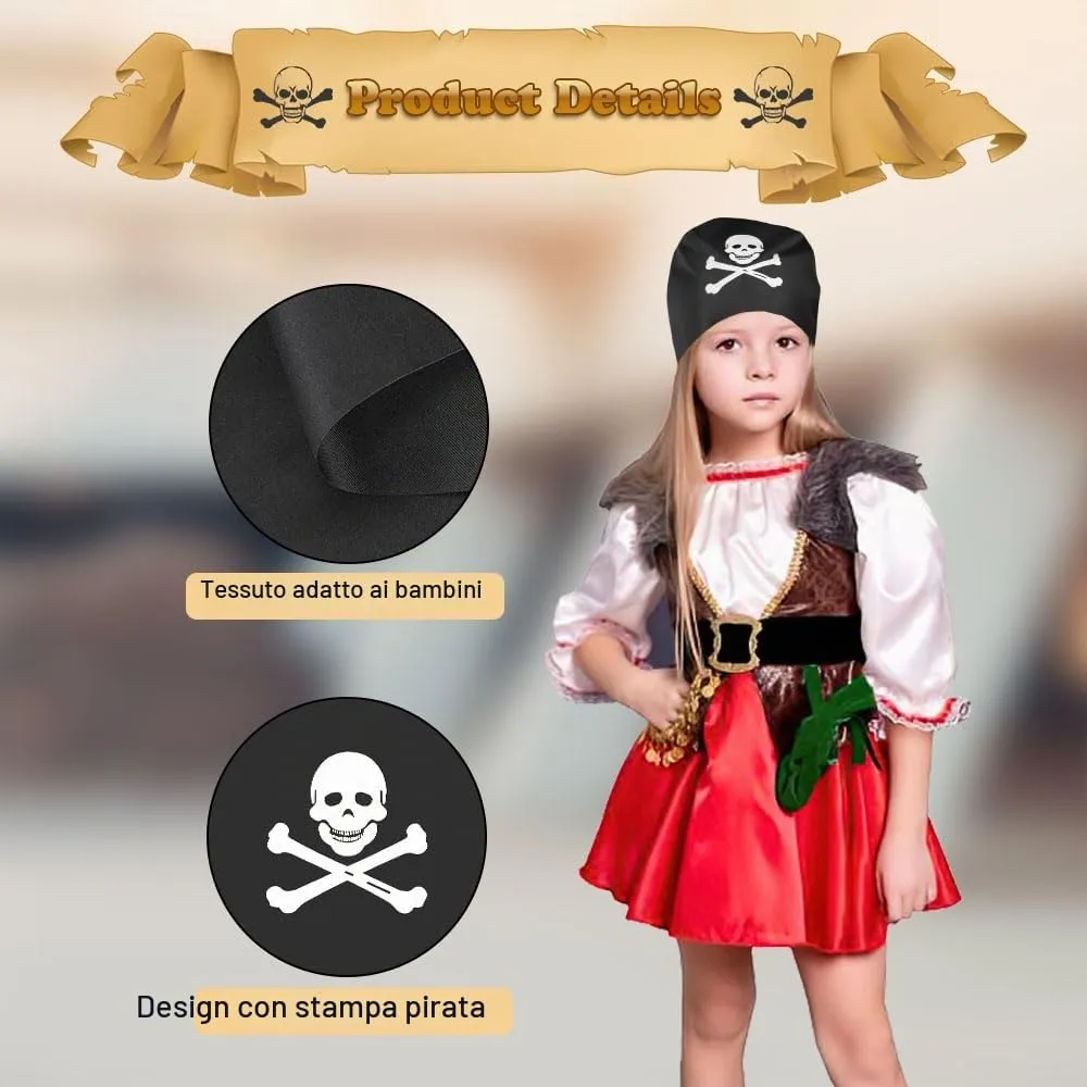 Aomig Bandana Pirata Nera con Stampa Teschio per Costume e Cosplay - immagine 2