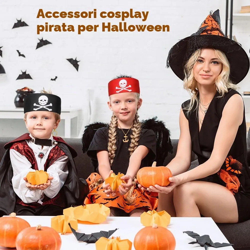 Aomig Bandana Pirata Nera con Stampa Teschio per Costume e Cosplay - immagine 6