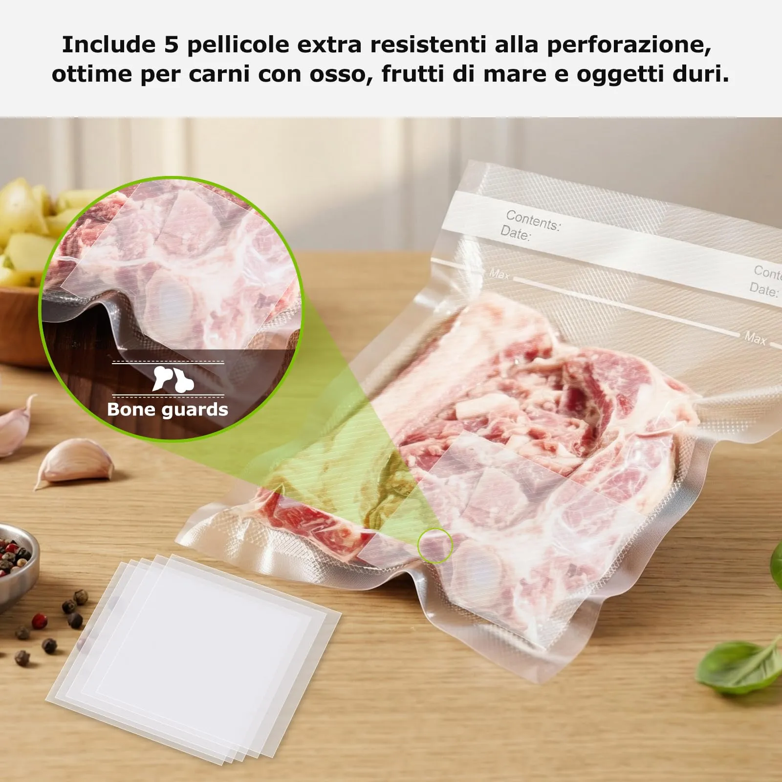 Bonsenkitchen Sacchetti Sottovuoto, 150 pezzi (15x25cm, 20x30cm, 28x40cm) - immagine 7