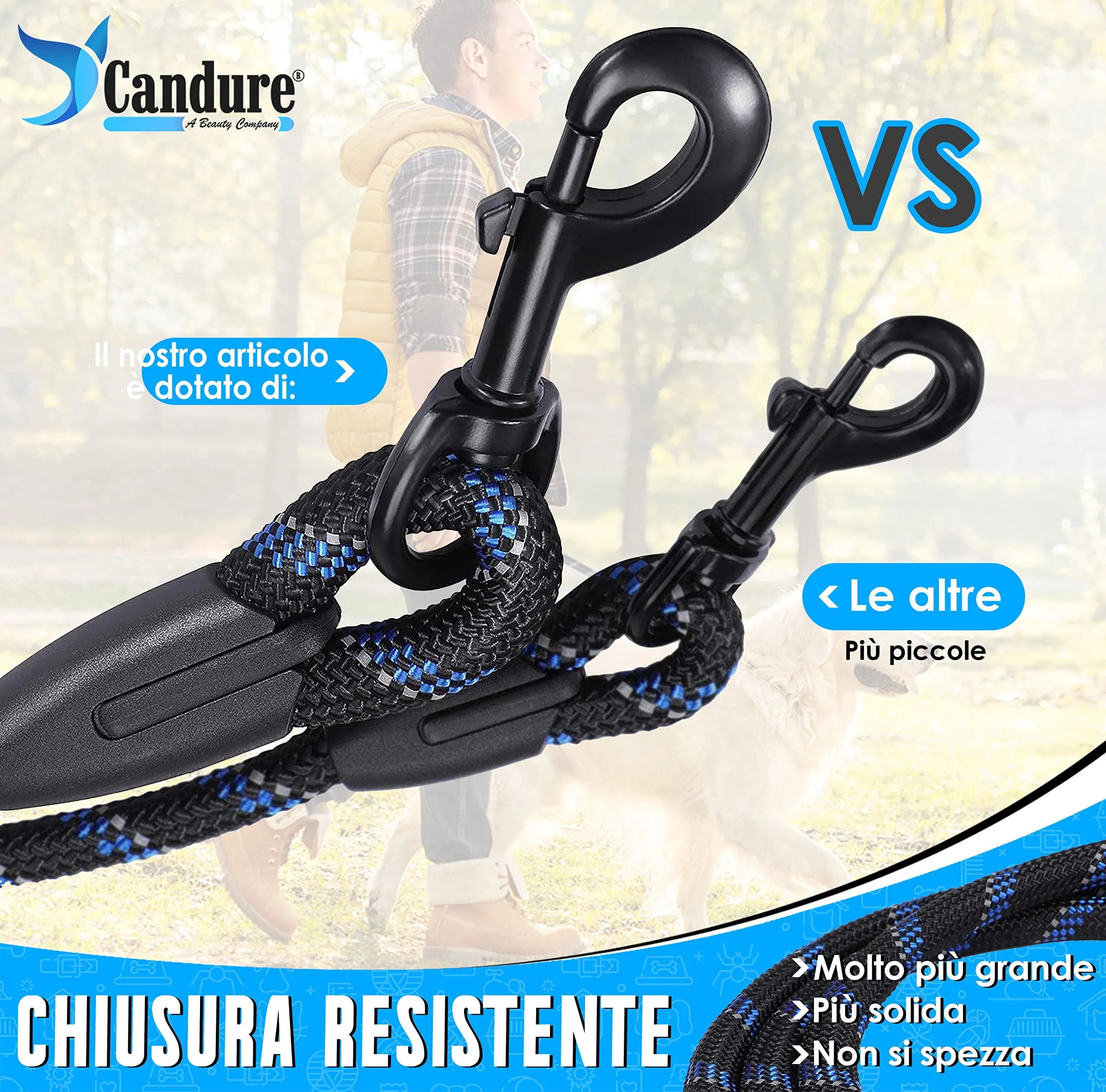 Candure Guinzaglio per Cani in Nylon Riflettente con Impugnatura Imbottita, 152 cm, Nero - immagine 5