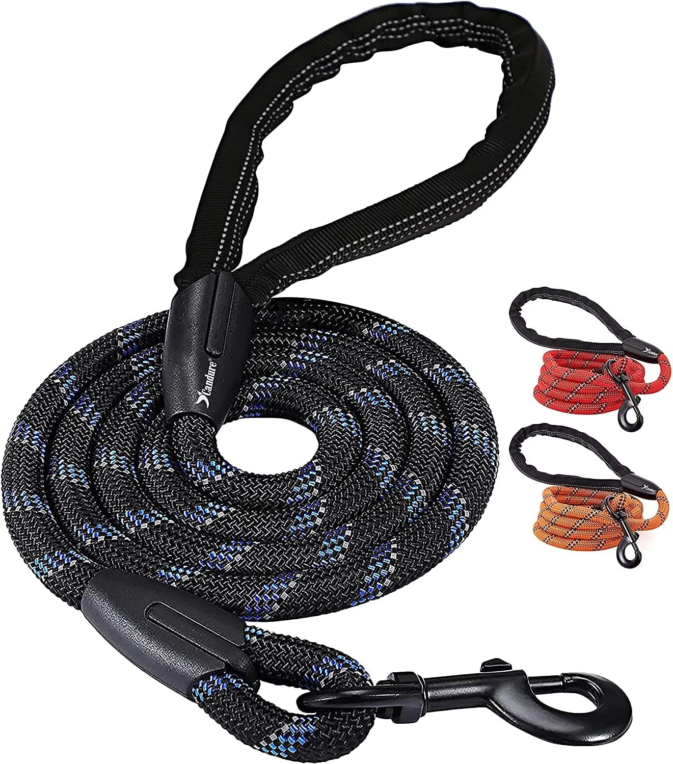 Candure Guinzaglio per Cani in Nylon Riflettente con Impugnatura Imbottita, 152 cm, Nero - immagine 7
