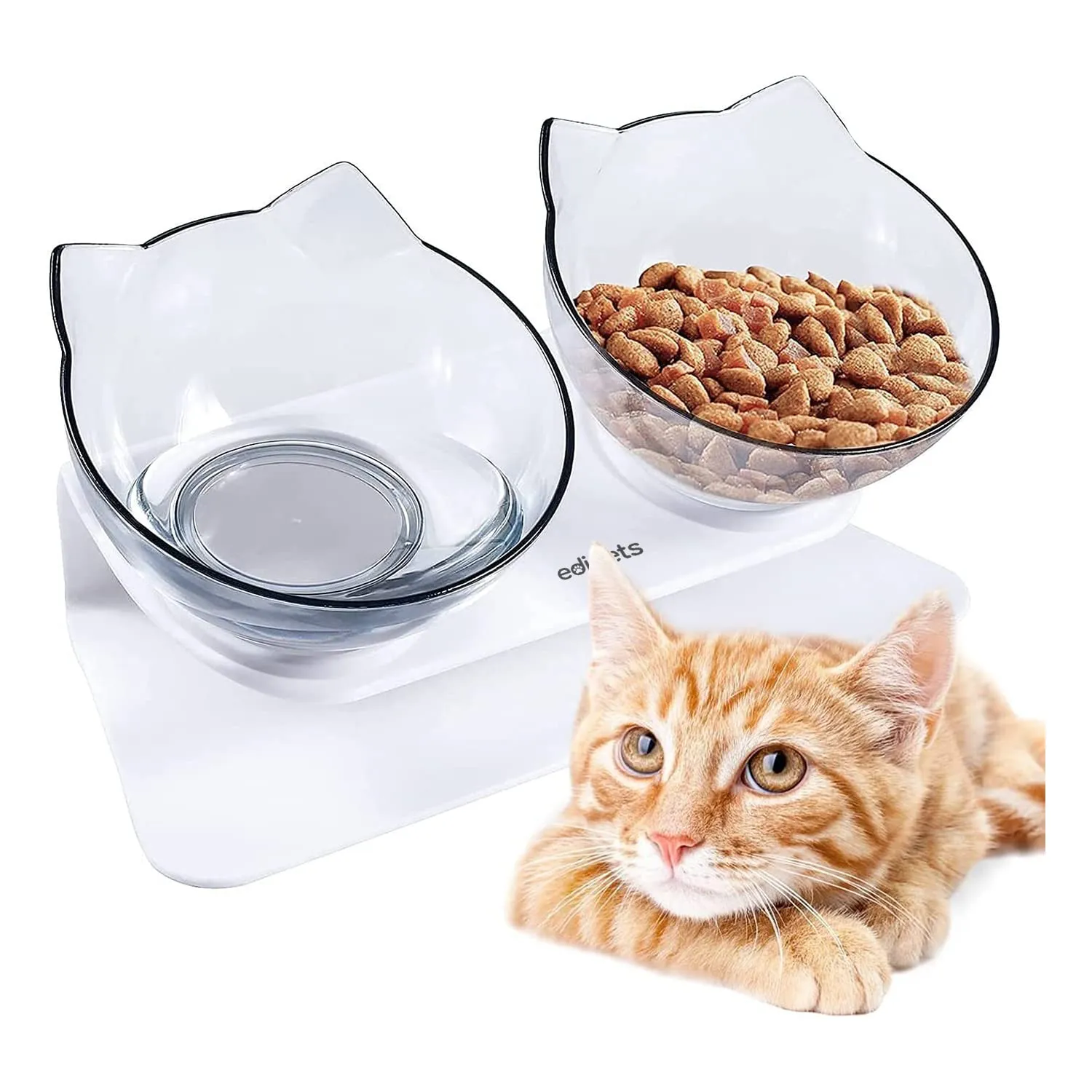 Edipets Ciotole per Gatti Rialzate per Acqua e Cibo, Trasparente - immagine 1