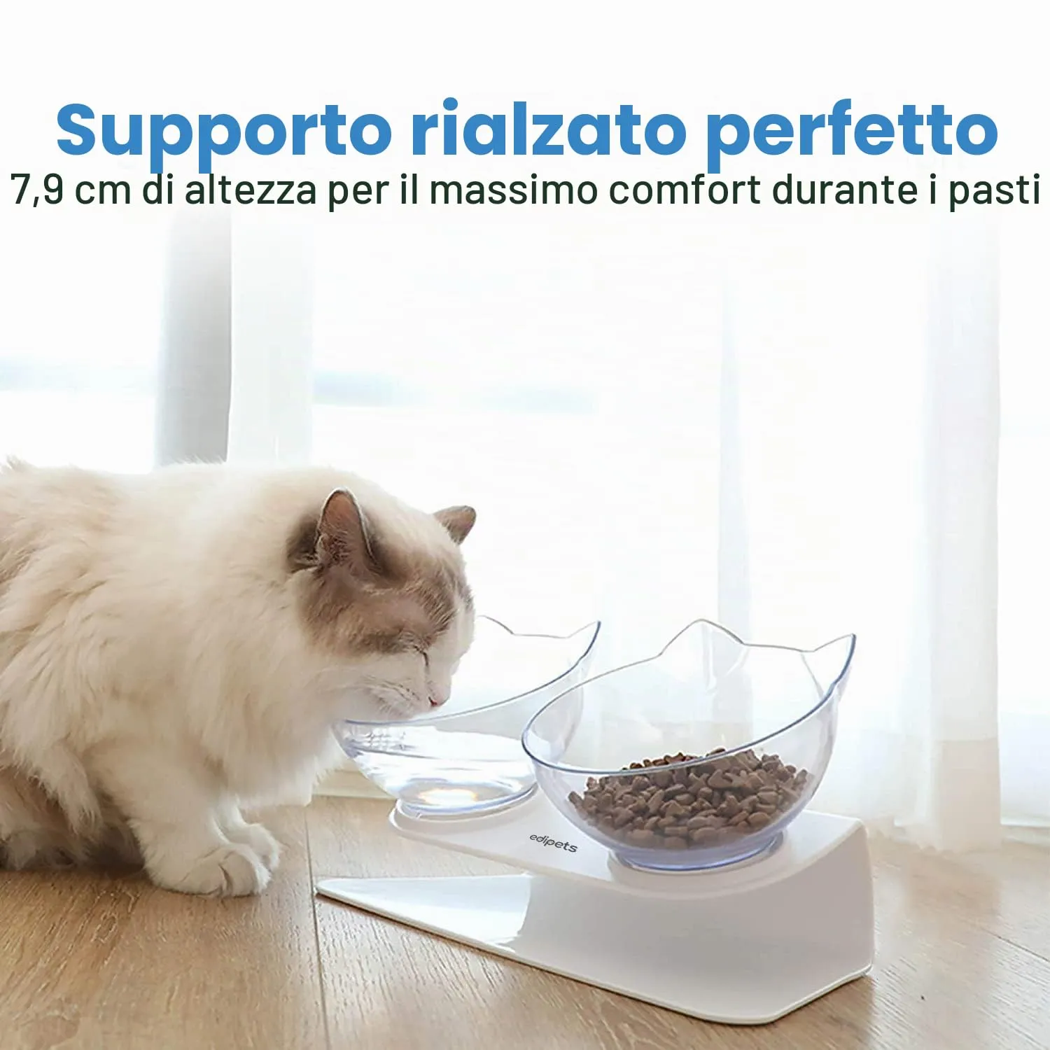 Edipets Ciotole per Gatti Rialzate per Acqua e Cibo, Trasparente - immagine 5
