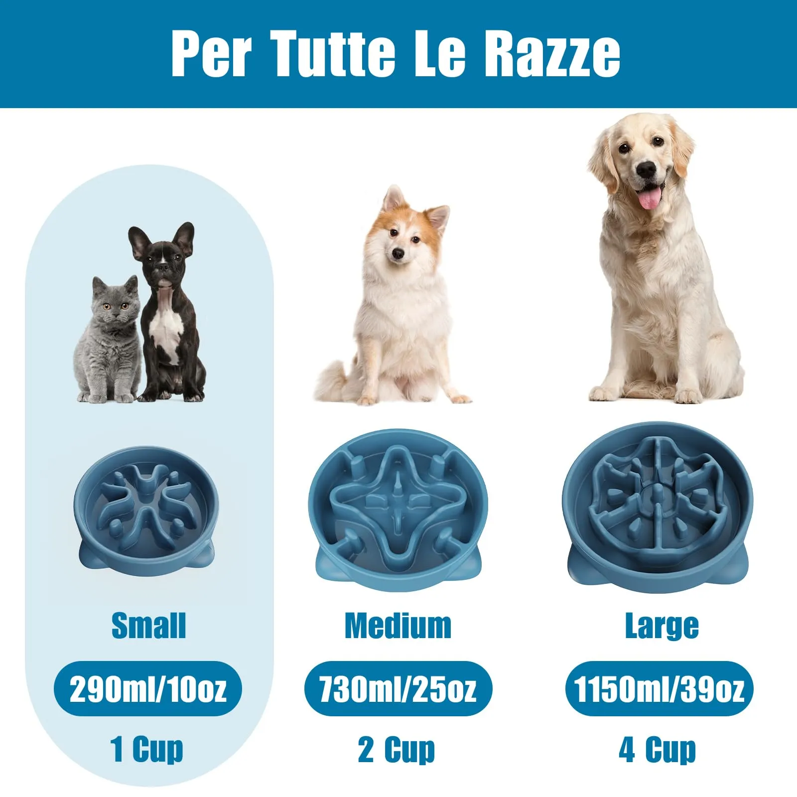 TOKAYIFE Ciotola Anti-Ingozzamento Slow Feeder per Cani e Gatti, 16.3cm, Blu, S - immagine 6