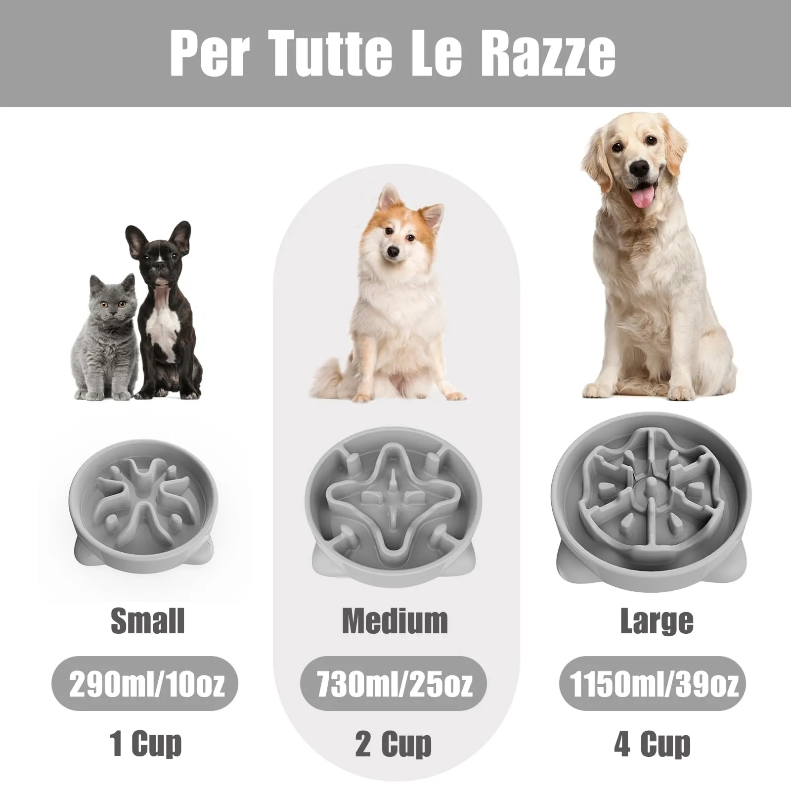 TOKAYIFE Ciotola anti ingozzamento per cani e gatti, 21.8cm, Antiscivolo, Grigio, M - immagine 6