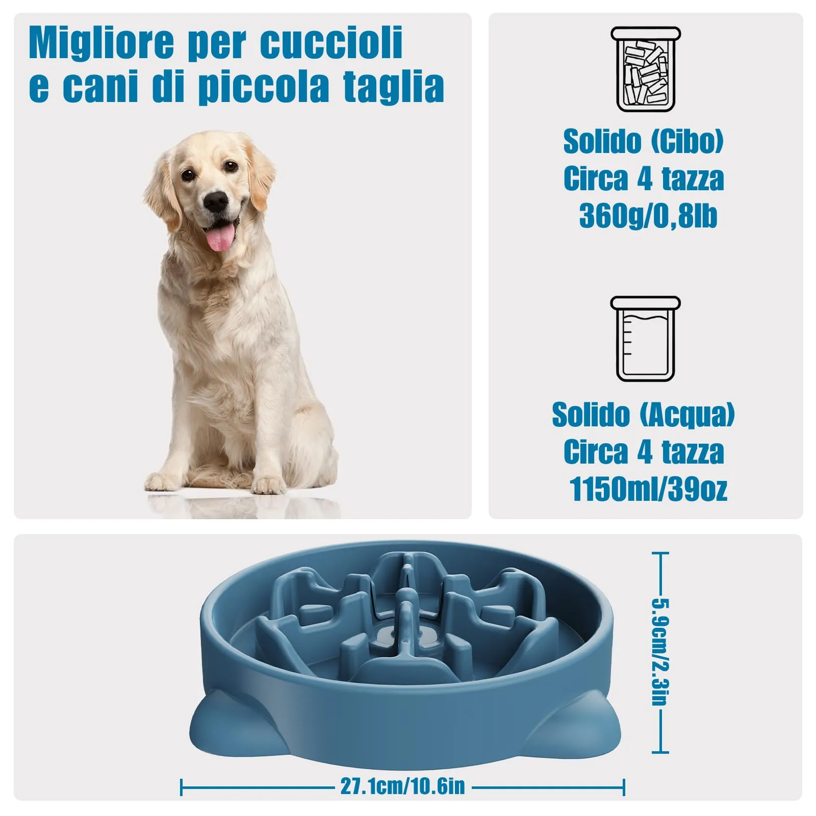 TOKAYIFE Ciotola Anti-Ingozzamento per Cani e Gatti, 27.1cm, Blu, Taglia L - immagine 2