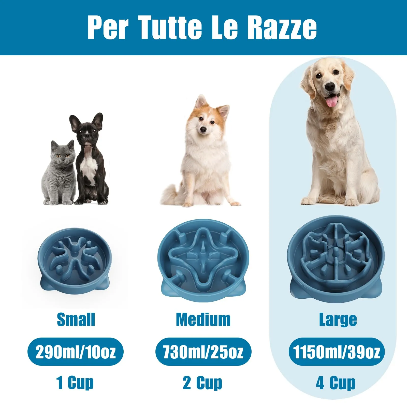 TOKAYIFE Ciotola Anti-Ingozzamento per Cani e Gatti, 27.1cm, Blu, Taglia L - immagine 6