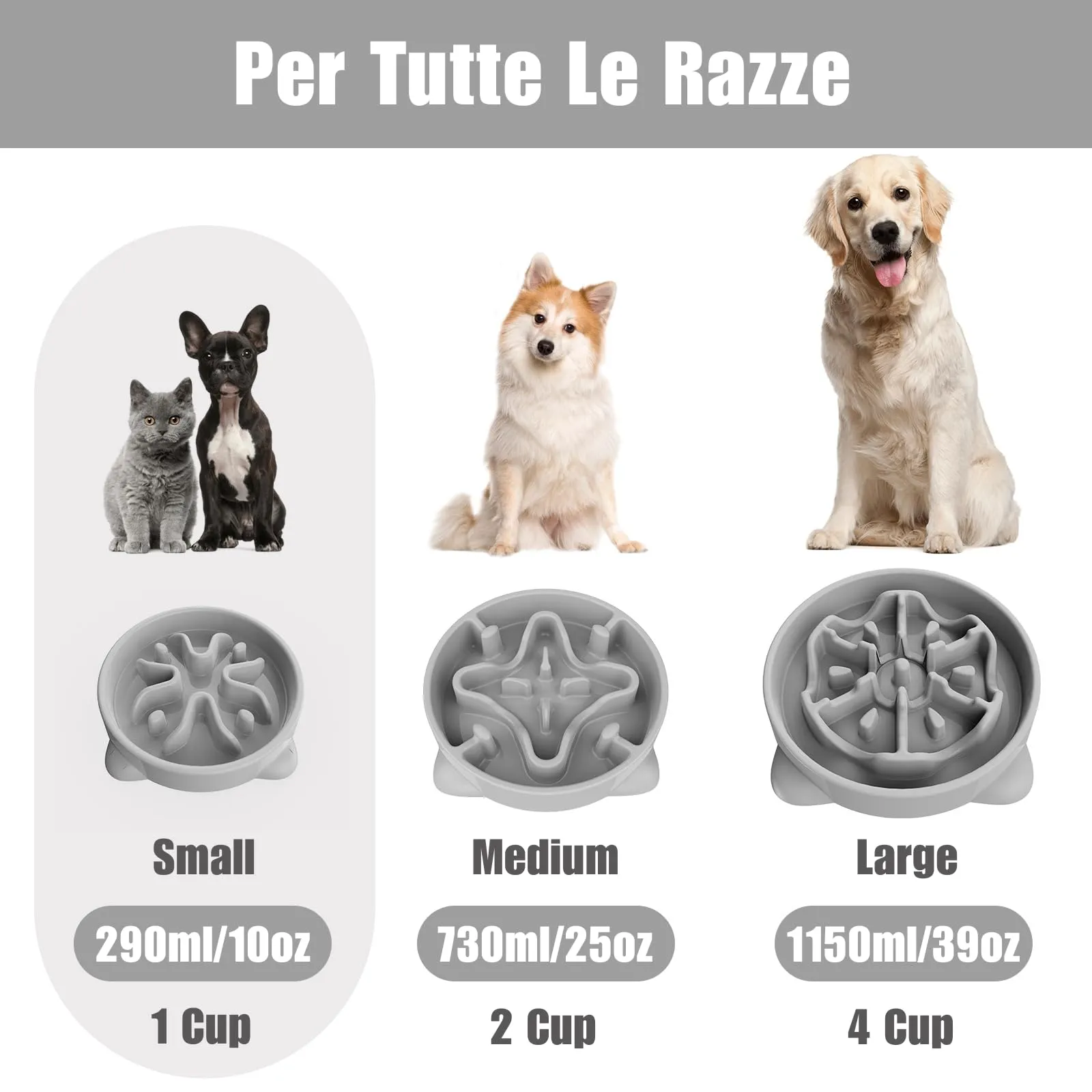 TOKAYIFE Ciotola anti ingozzamento per cani e gatti, 16.3cm, Grigio, S - immagine 6