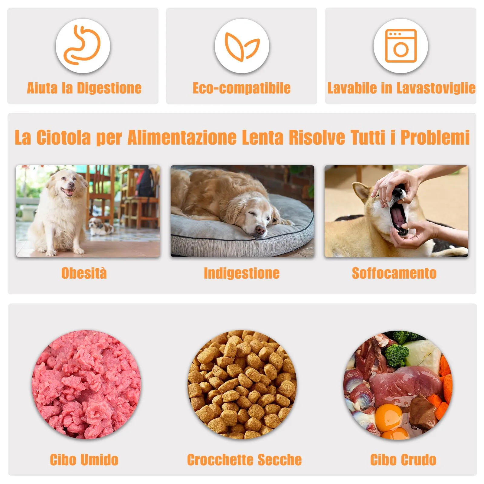 TOKAYIFE Ciotola anti ingozzamento per cani e gatti, 27.1cm, Antiscivolo, L, Arancione - immagine 4