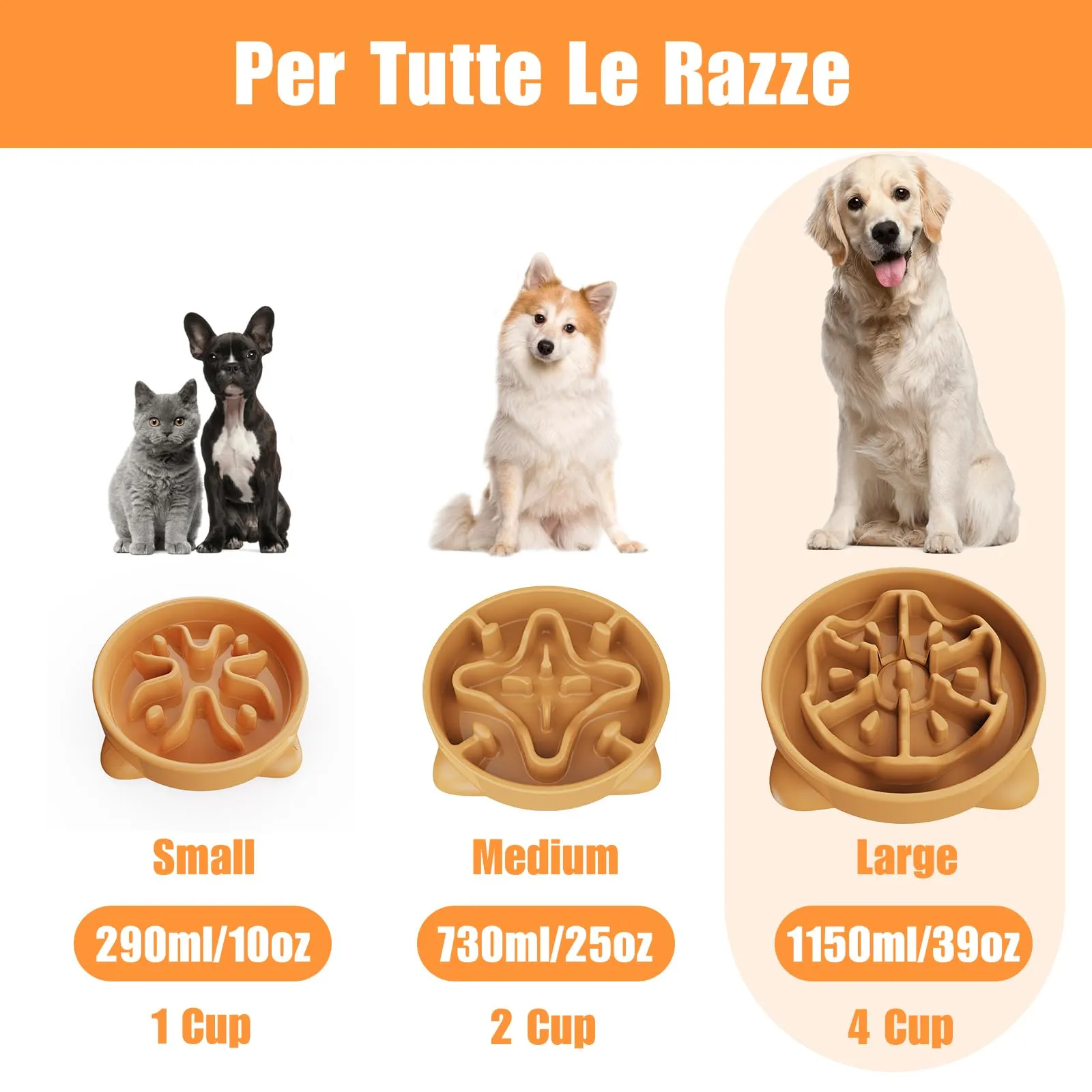 TOKAYIFE Ciotola anti ingozzamento per cani e gatti, 27.1cm, Antiscivolo, L, Arancione - immagine 6