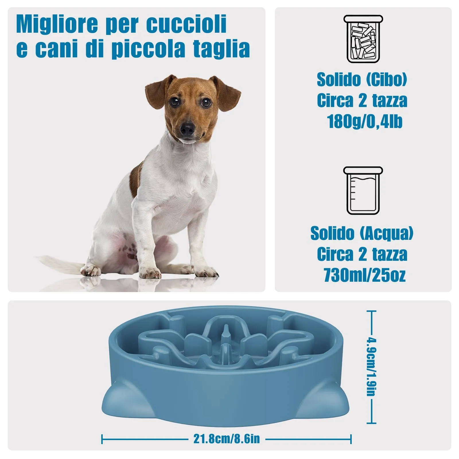 TOKAYIFE Ciotola anti ingozzamento per cani e gatti, 21.8cm, Antiscivolo, Blu, M - immagine 2