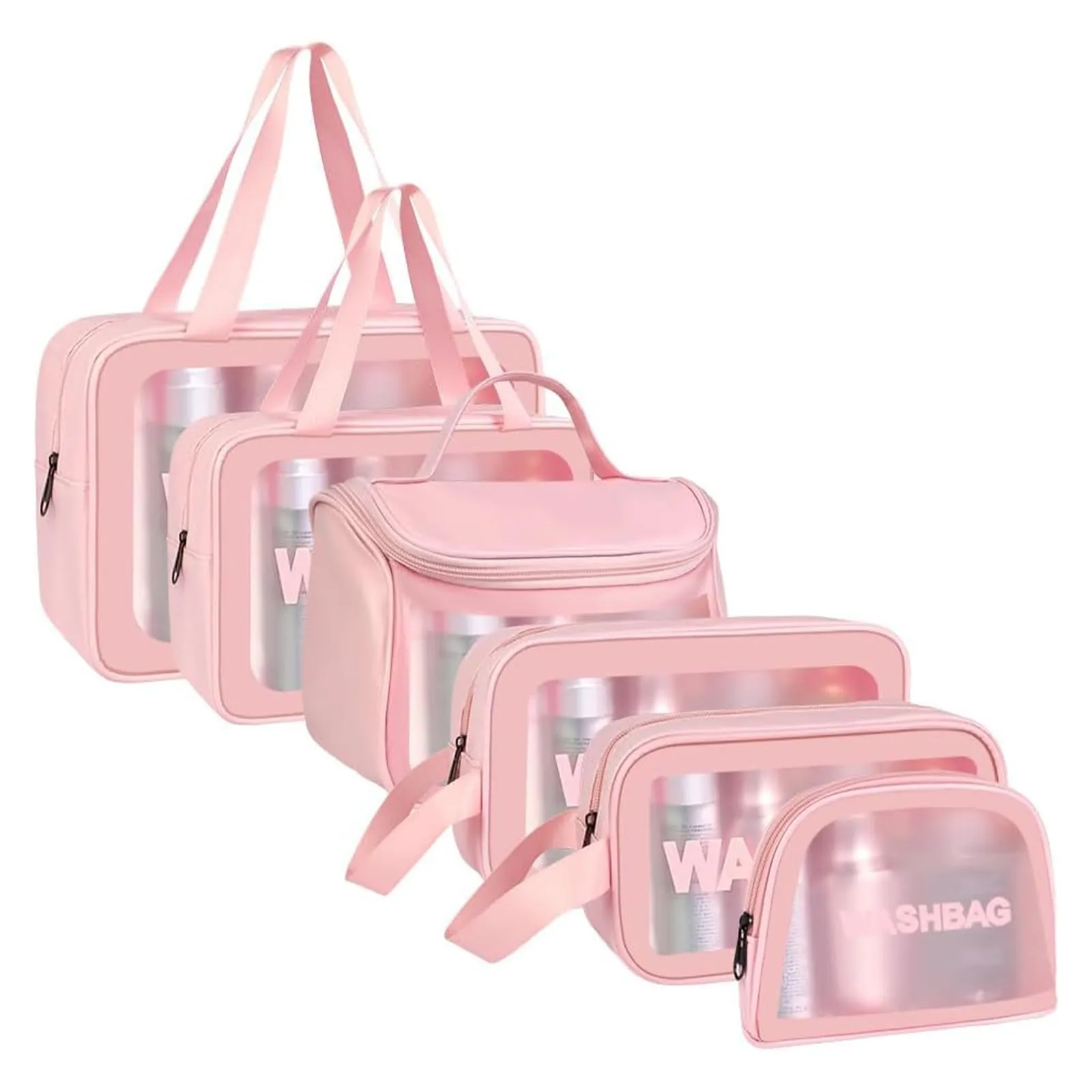 Aucuu Set 6 Borse da Toilette Trasparente in PVC e PU, Beauty Case Impermeabile da Viaggio - immagine 1