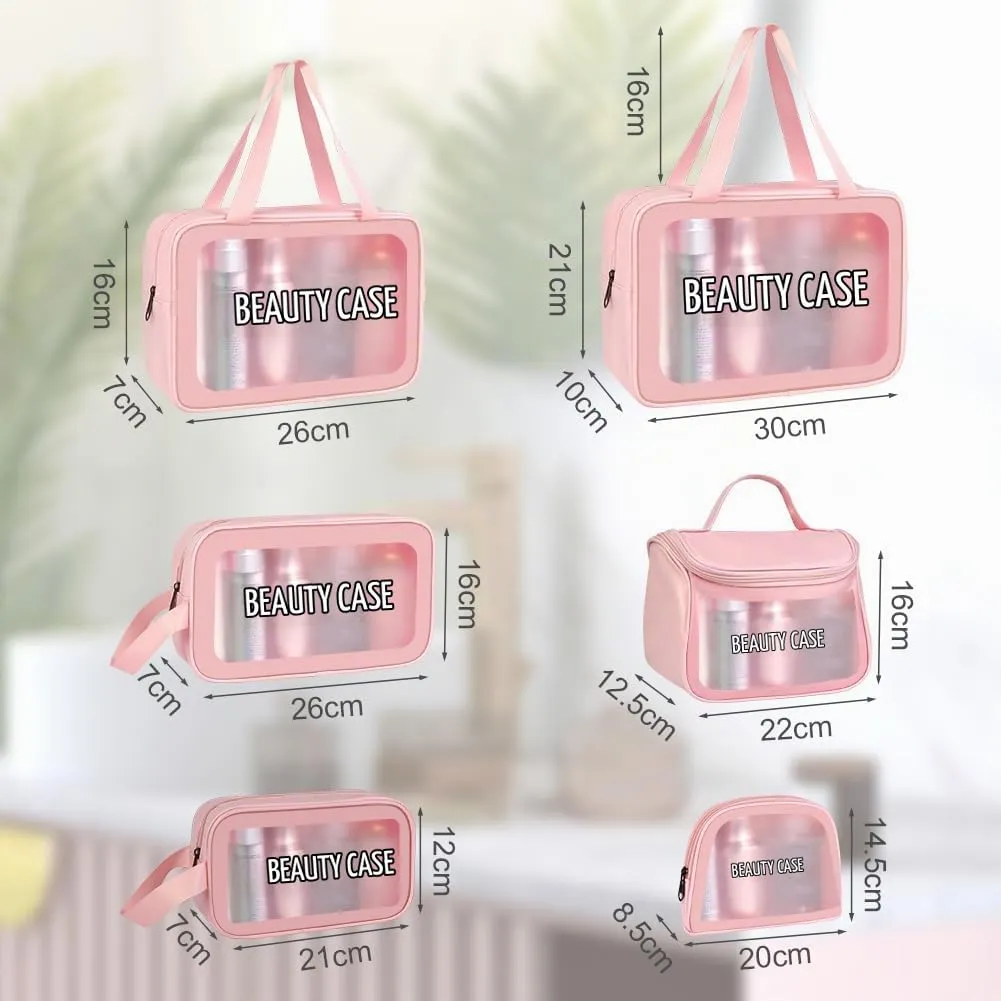 Aucuu Set 6 Borse da Toilette Trasparente in PVC e PU, Beauty Case Impermeabile da Viaggio - immagine 2