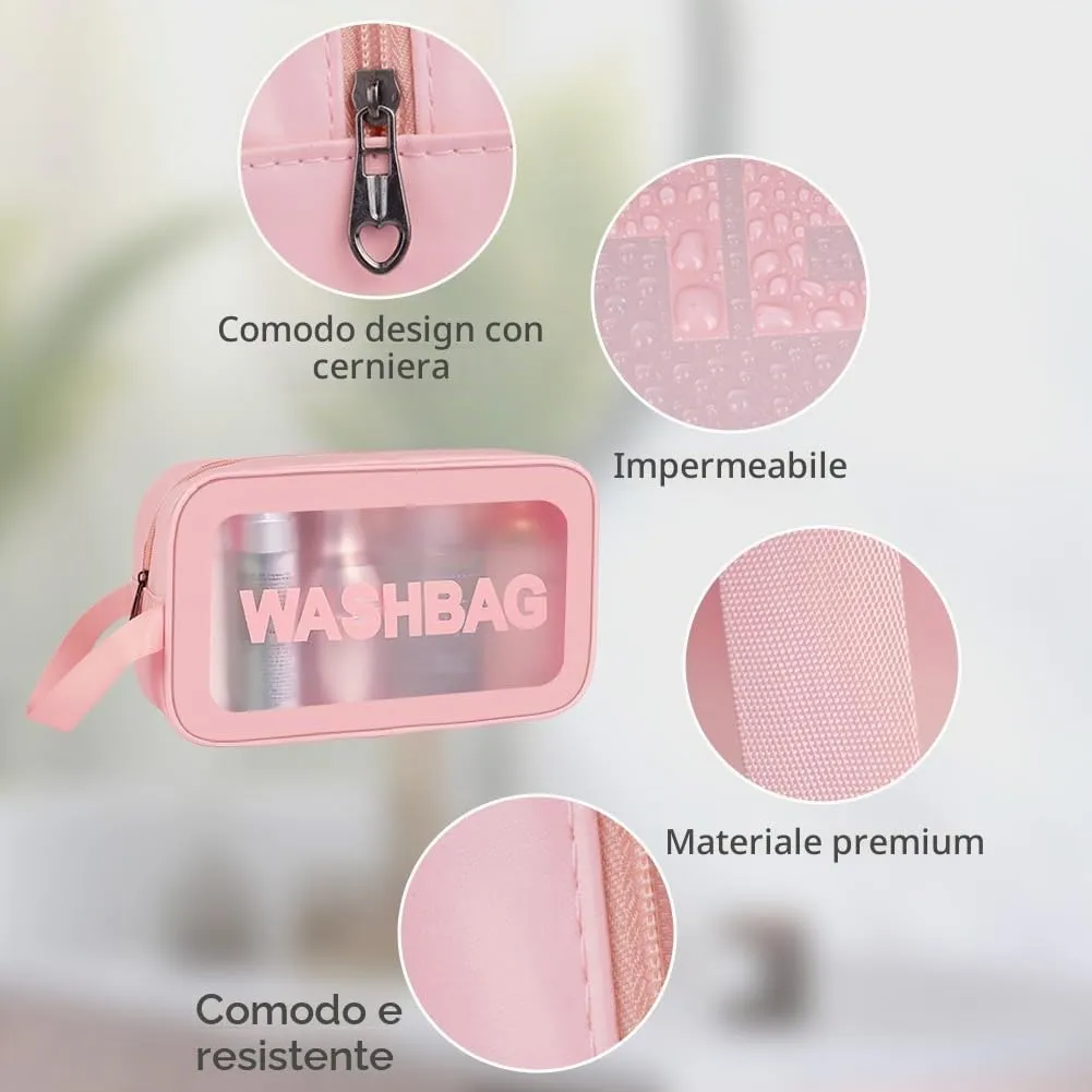 Aucuu Set 6 Borse da Toilette Trasparente in PVC e PU, Beauty Case Impermeabile da Viaggio - immagine 3