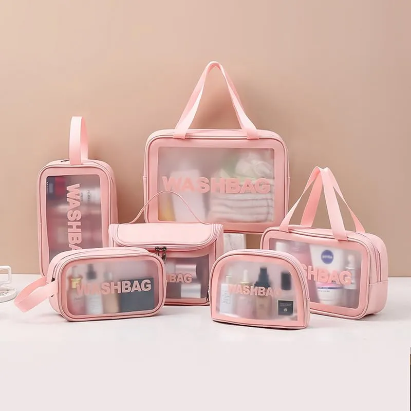 Aucuu Set 6 Borse da Toilette Trasparente in PVC e PU, Beauty Case Impermeabile da Viaggio - immagine 4