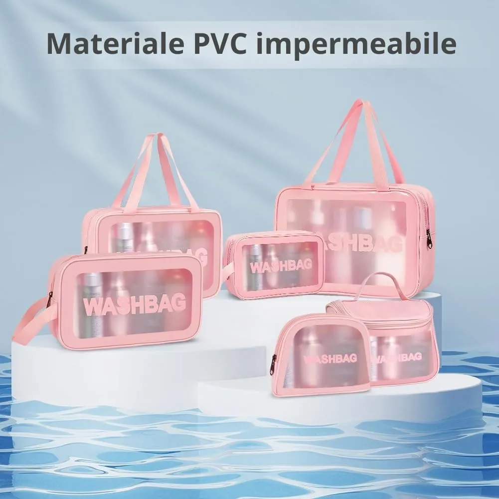 Aucuu Set 6 Borse da Toilette Trasparente in PVC e PU, Beauty Case Impermeabile da Viaggio - immagine 6
