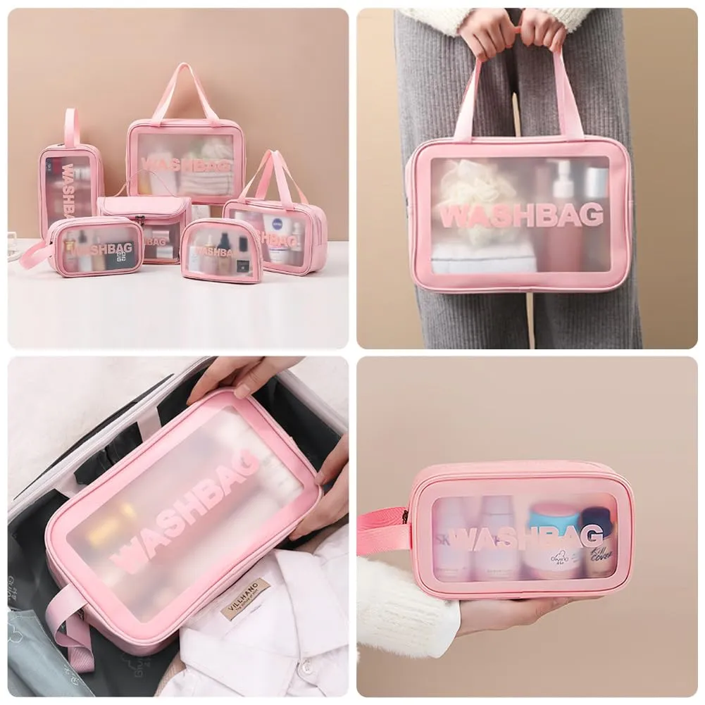 Aucuu Set 6 Borse da Toilette Trasparente in PVC e PU, Beauty Case Impermeabile da Viaggio - immagine 7