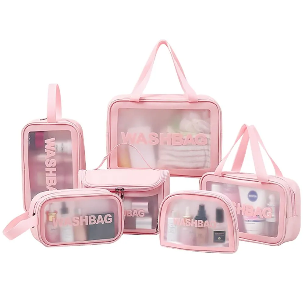Aucuu Set 6 Borse da Toilette Trasparente in PVC e PU, Beauty Case Impermeabile da Viaggio - immagine 9
