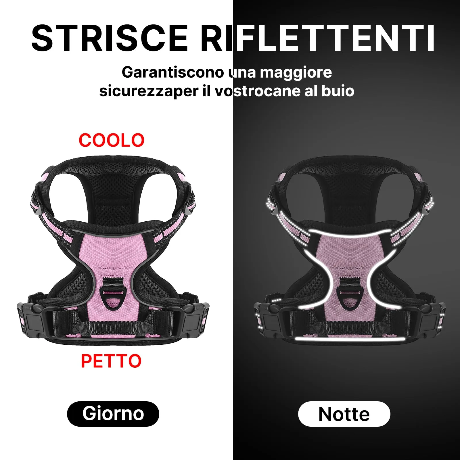 COMSLE Pettorina per Cani Anti Tiro Riflettente, Imbracatura Regolabile con 2 Ganci in Metallo, Rosa, S - immagine 6
