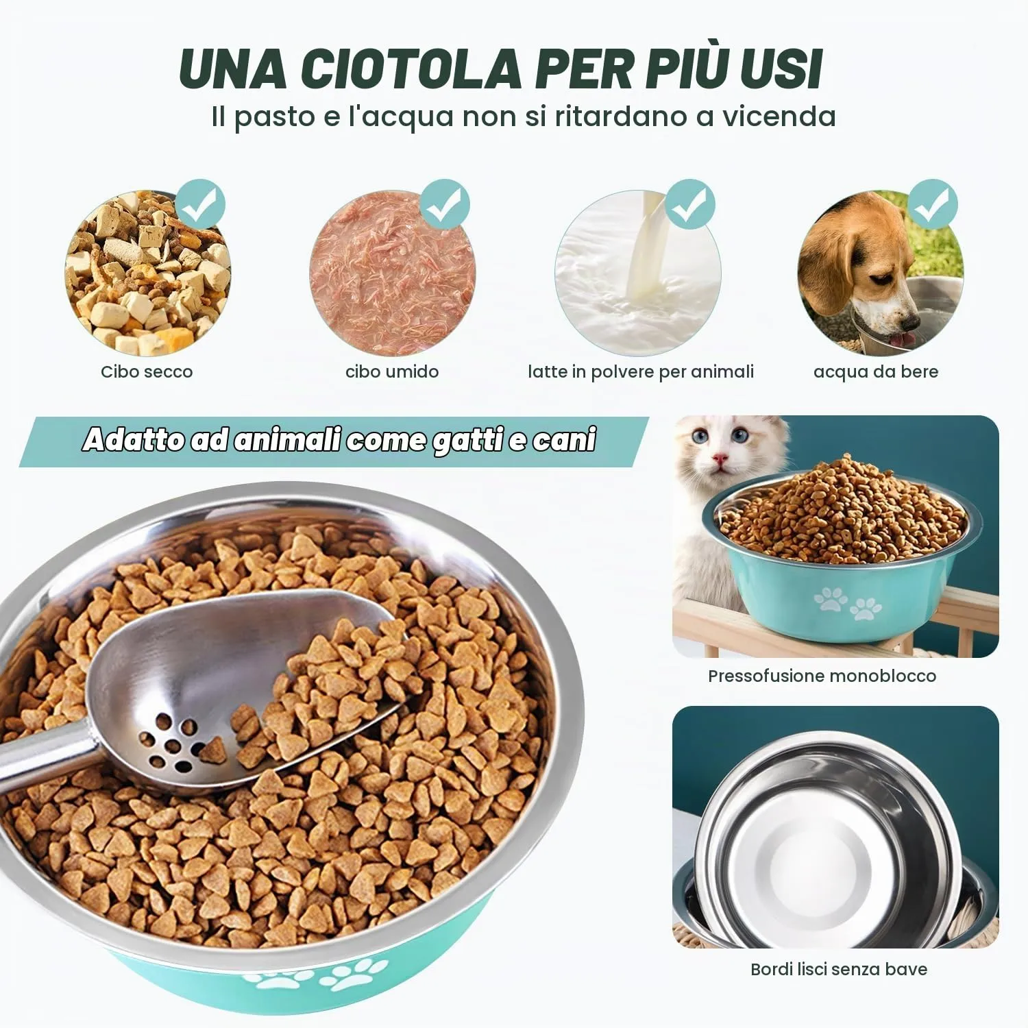 SUOXU Ciotole per Cani in Acciaio Inox, 2 Pezzi, Verde, 860ml, Base Antiscivolo - immagine 4