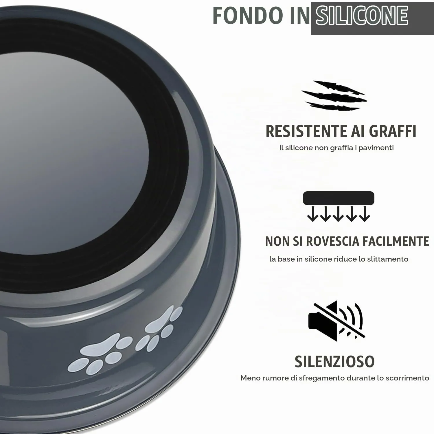 SUOXU Ciotole per Cani in Acciaio Inox, 2 Pezzi, Grigio Scuro, 1560ml, Base Antiscivolo - immagine 2