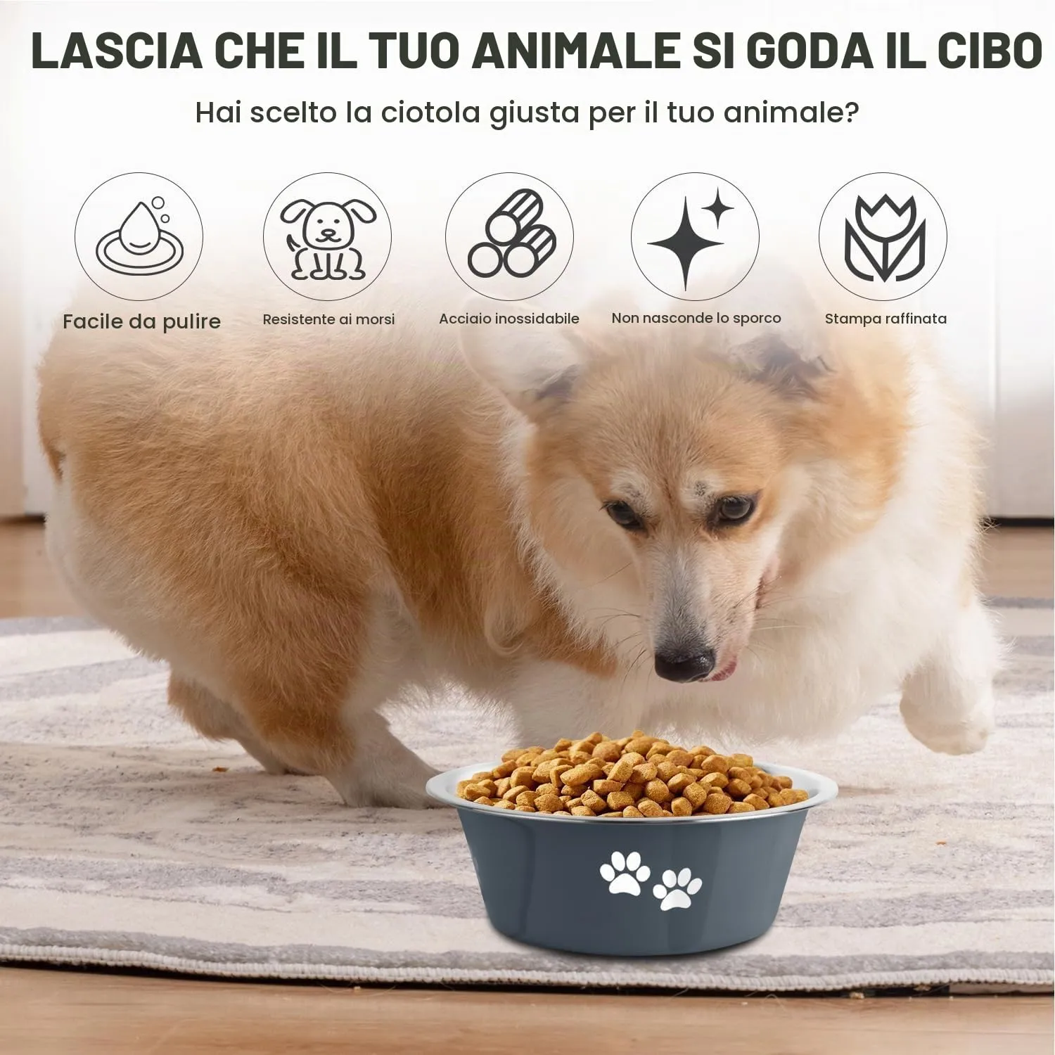 SUOXU Ciotole per Cani in Acciaio Inox, 2 Pezzi, Grigio Scuro, 1560ml, Base Antiscivolo - immagine 4