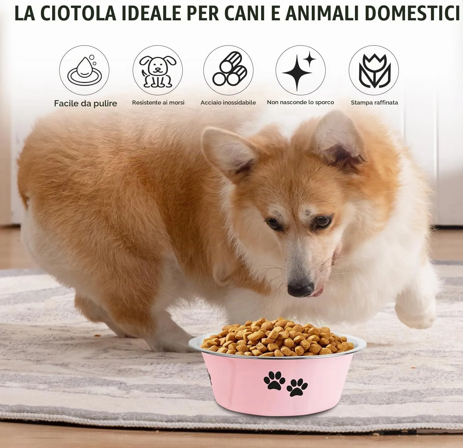 SUOXU Ciotole per Cani in Acciaio Inox, 2 Pezzi, Rosa, 1560ml, Base Antiscivolo - immagine 2