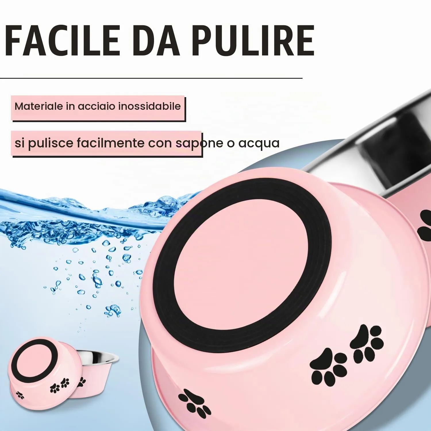 SUOXU Ciotole per Cani in Acciaio Inox, 2 Pezzi, Rosa, 1560ml, Base Antiscivolo - immagine 4