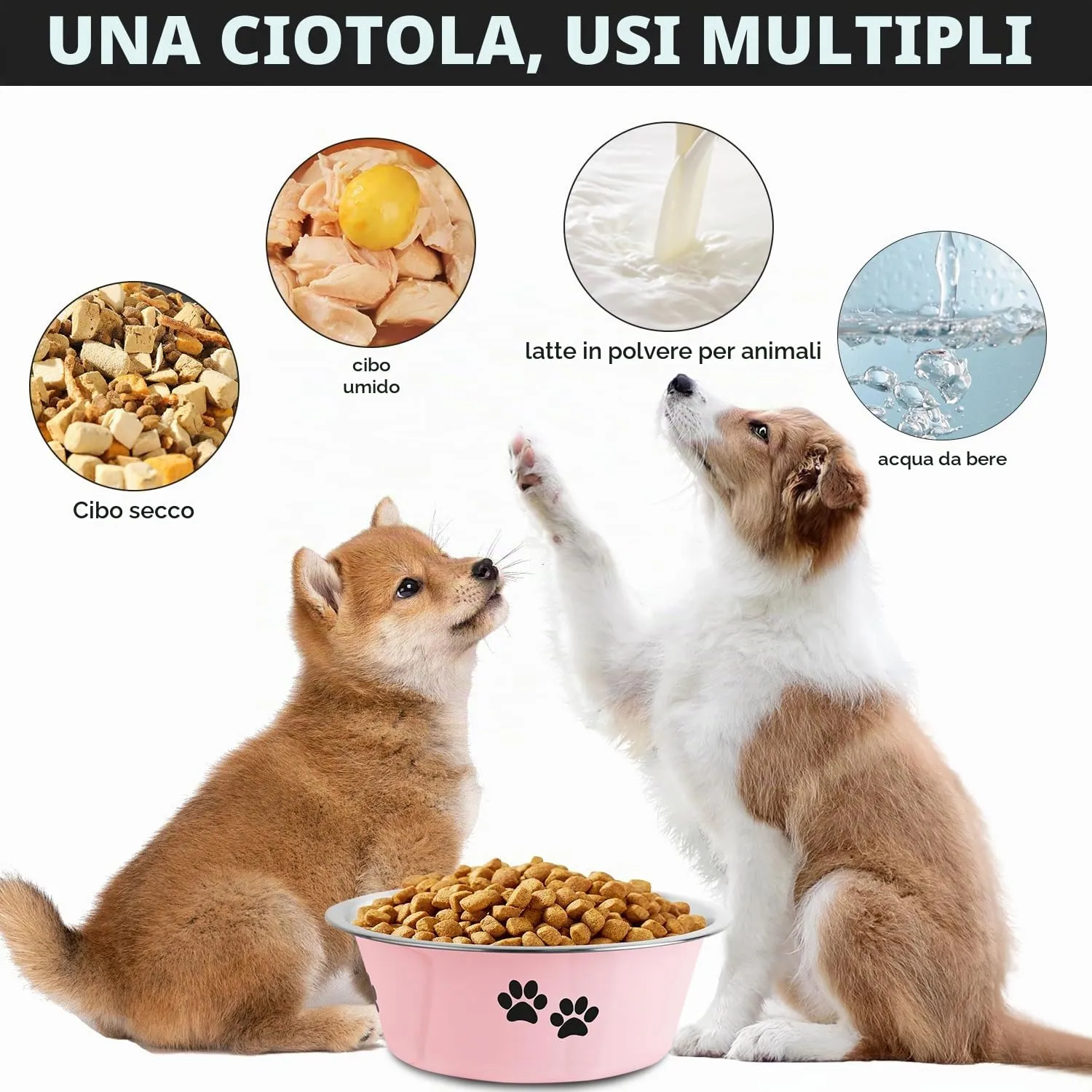 SUOXU Ciotole per Cani in Acciaio Inox, 2 Pezzi, Rosa, 1560ml, Base Antiscivolo - immagine 6