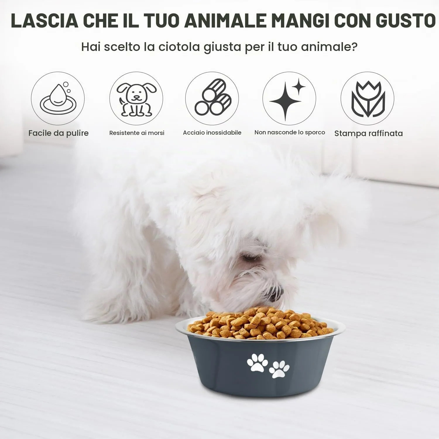 SUOXU Ciotole per Cani in Acciaio Inox, 2 Pezzi, Grigio Scuro, 860ml, Base Antiscivolo - immagine 2
