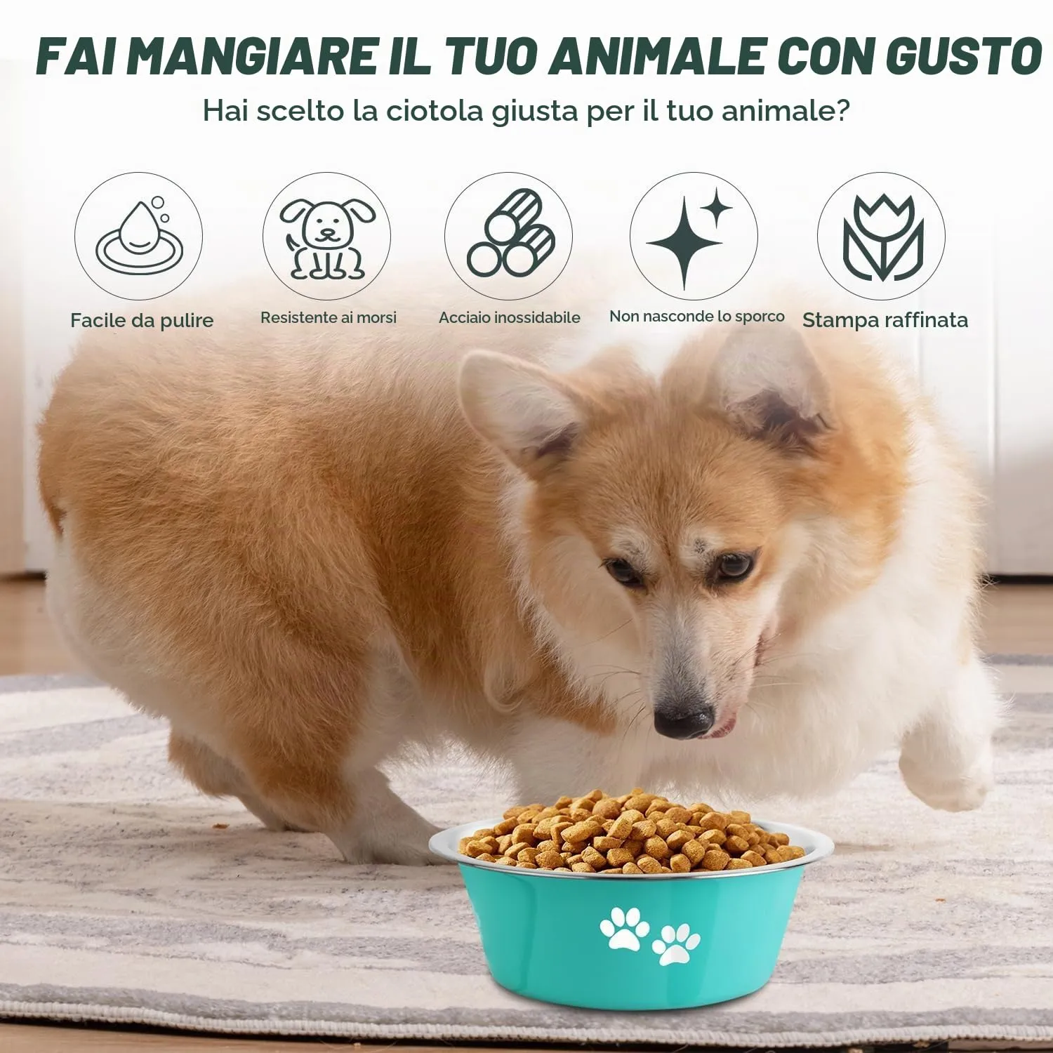SUOXU Ciotole per Cani in Acciaio Inox con Base Antiscivolo, 2 Pezzi, Verde, 1560 ml - immagine 5