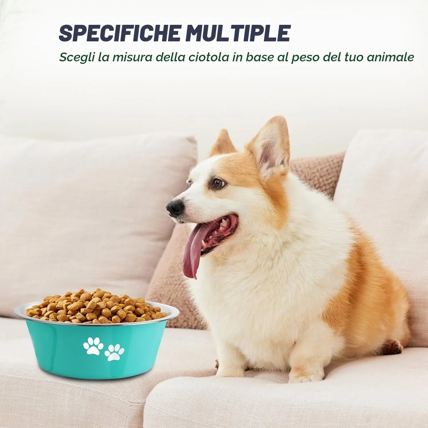 SUOXU Ciotole per Cani in Acciaio Inox con Base Antiscivolo, 2 Pezzi, Verde, 1560 ml - immagine 6